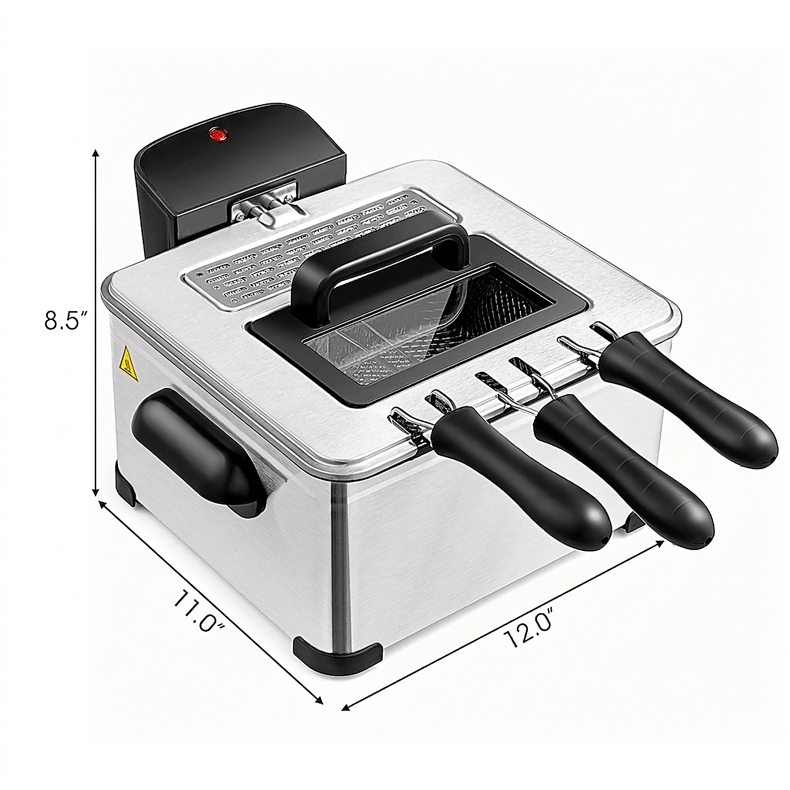 SUGIFT Silver Stainless Steel Electric Deep Fryer with 3 Baskets 1700W 5.3-Qt Oil Tank 21-Cup Food 20-in W 14-in D