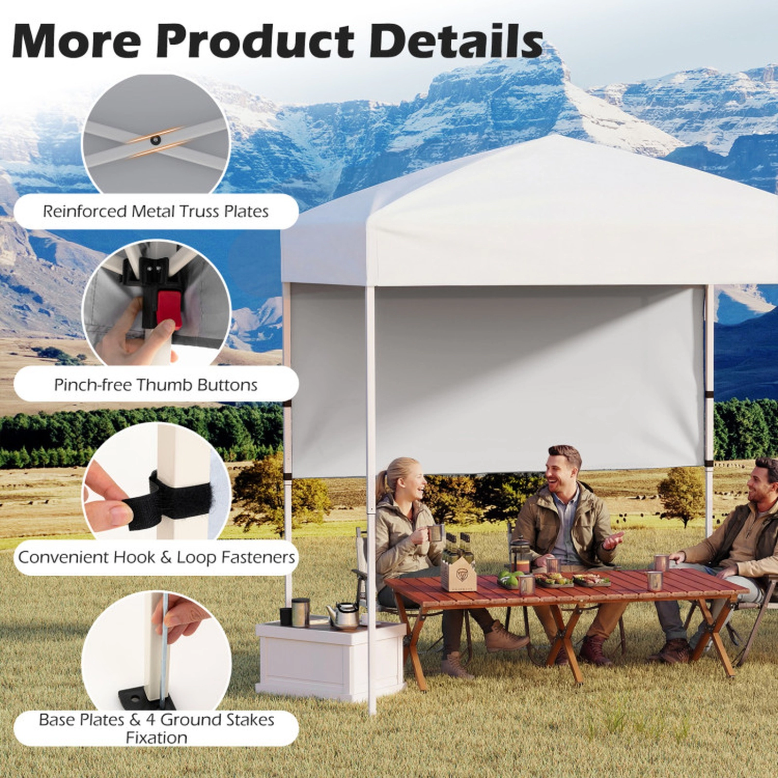 SUGIFT White Compact Folding Pop Up Canopy Tent with 1 Half Sidewall and Carry Bag 6-ft W 4-ft D 6.6-ft H