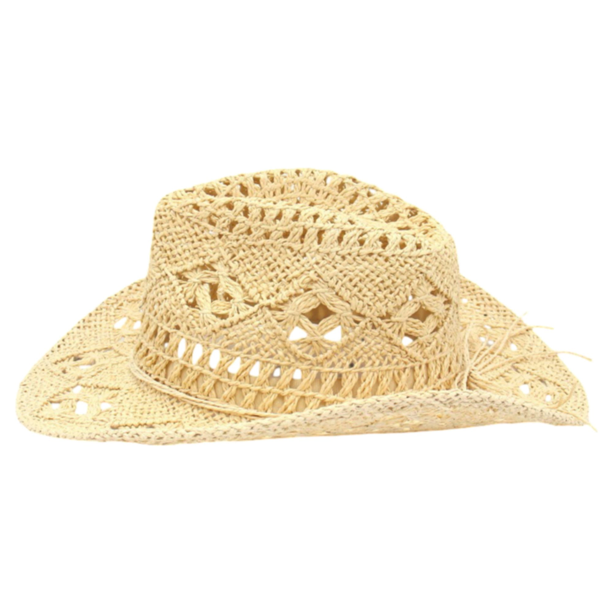 Anna-Kaci Women's Open Weave Western Sun Hat with Wide Brim and Boho Floral Pattern