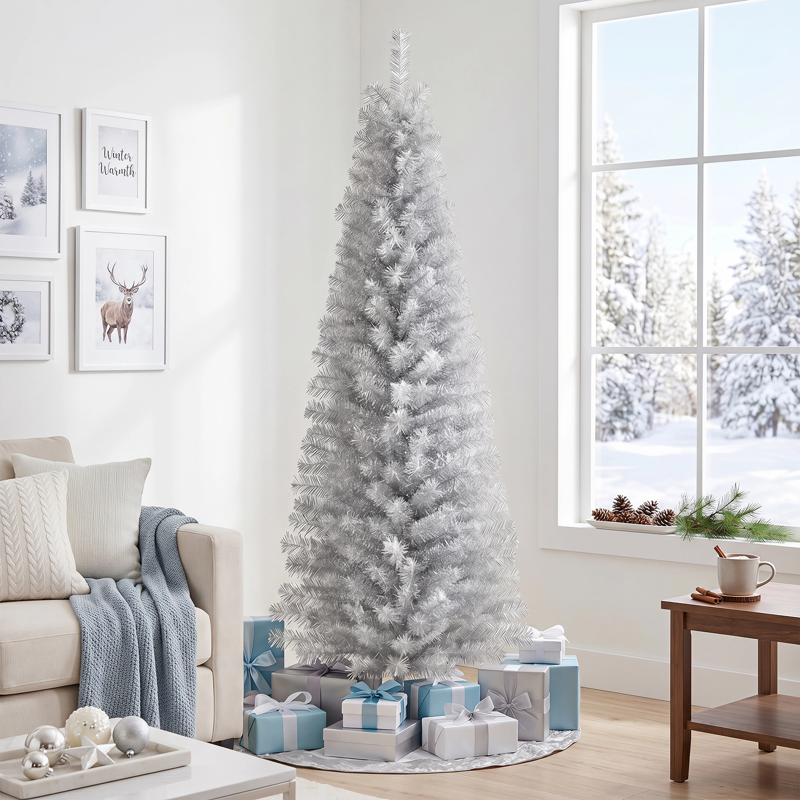 Costway 6 FT Artificial Christmas Tree Unlit Xmas Pencil Tree with 520 Branch Tips