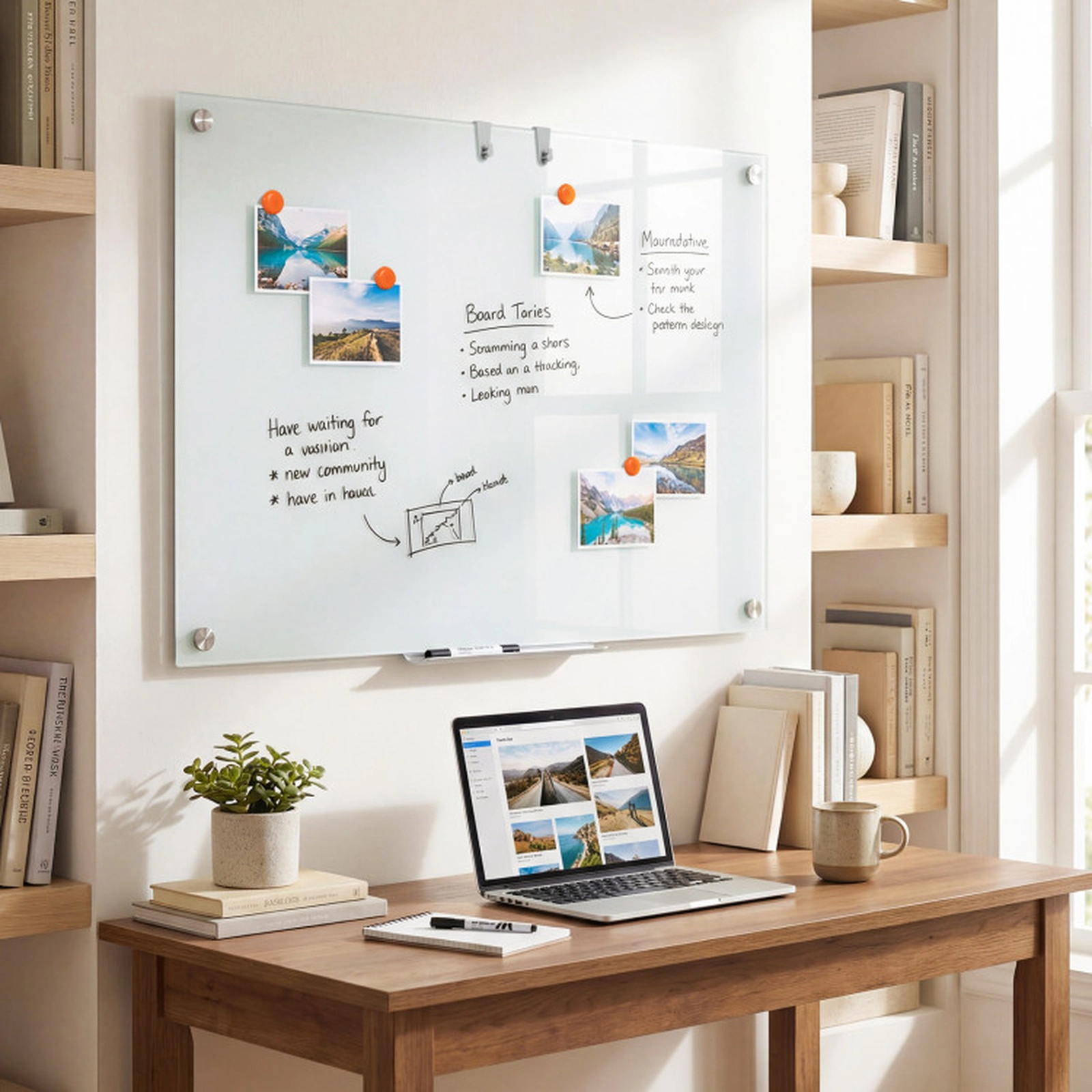 SUGIFT 36-in x 24-in 4-mm Frameless Magnetic Glass Whiteboard with Eraser and Removable Marker Tray