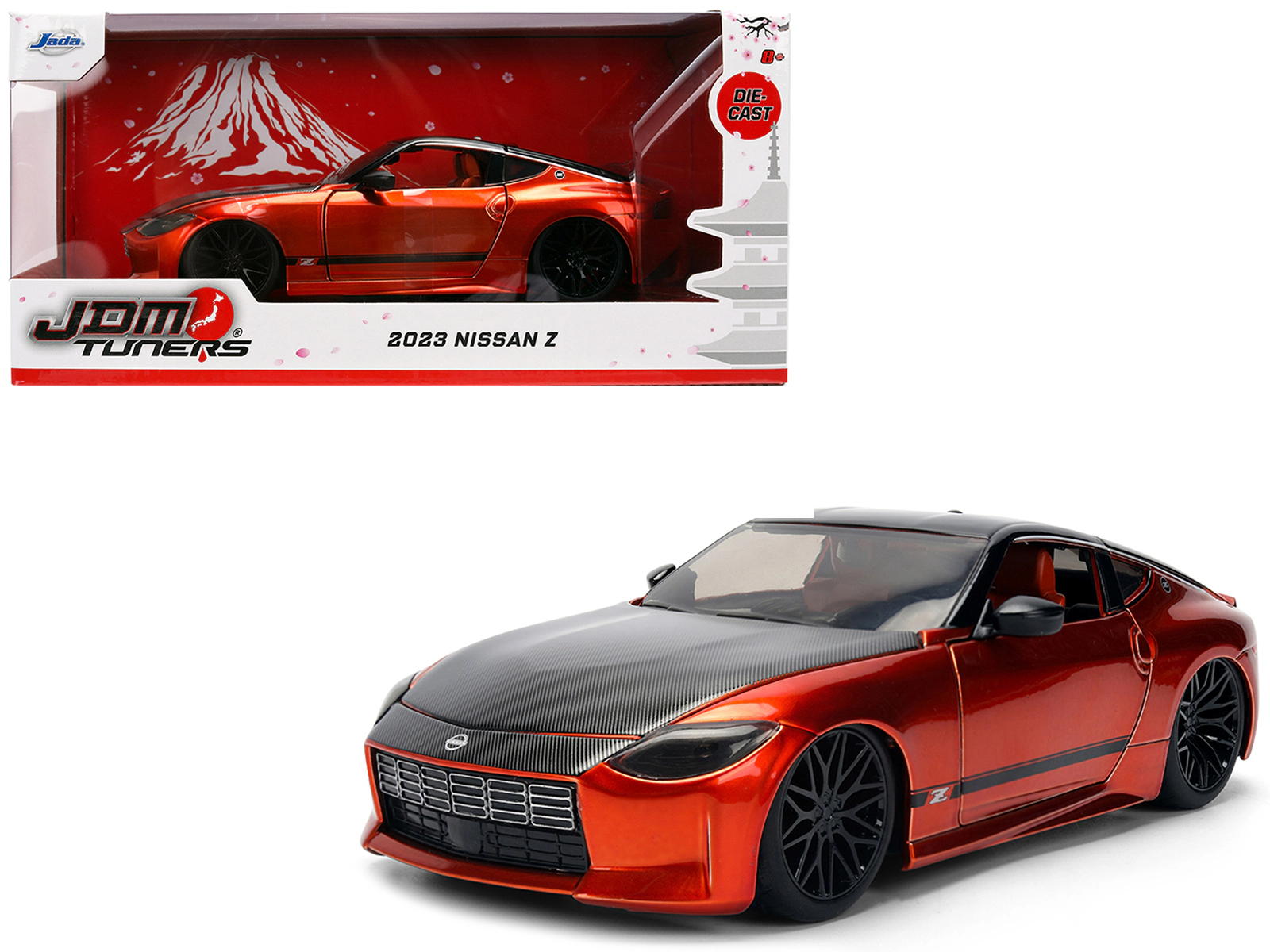 Jada 2023 Nissan Z Orange Metallic with Carbon Hood and Black Top "JDM Tuners" Series 1/24 Diecast Model Car by Jada