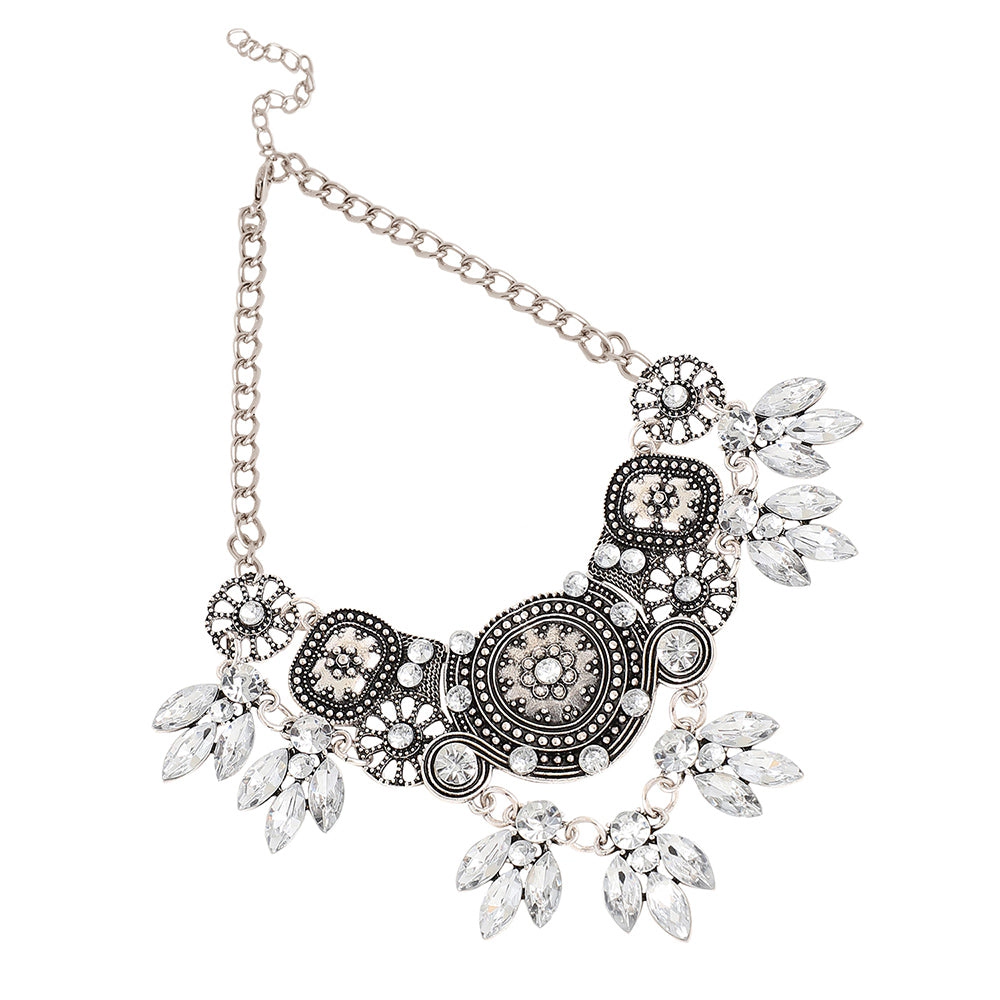 SOHI Women's Blue Circular Foliage Drop Statement Necklace