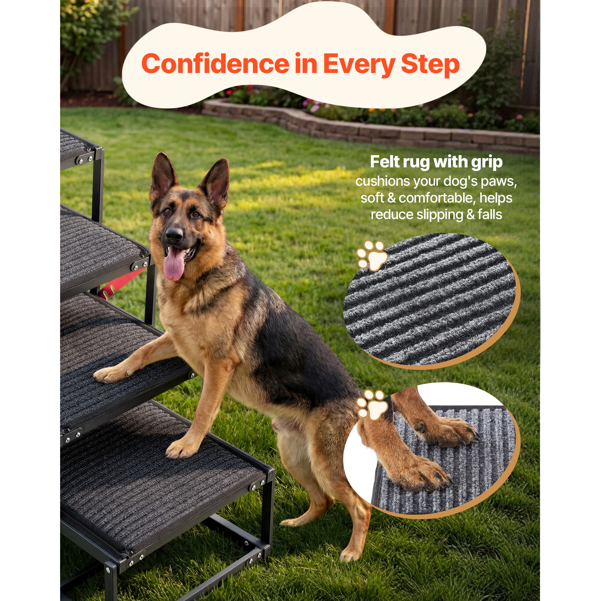HONGGE Dog Stairs for Car 4 Steps Extra Wide Foldable Dog Ramp for Large Dogs with Non-Slip Surface Portable