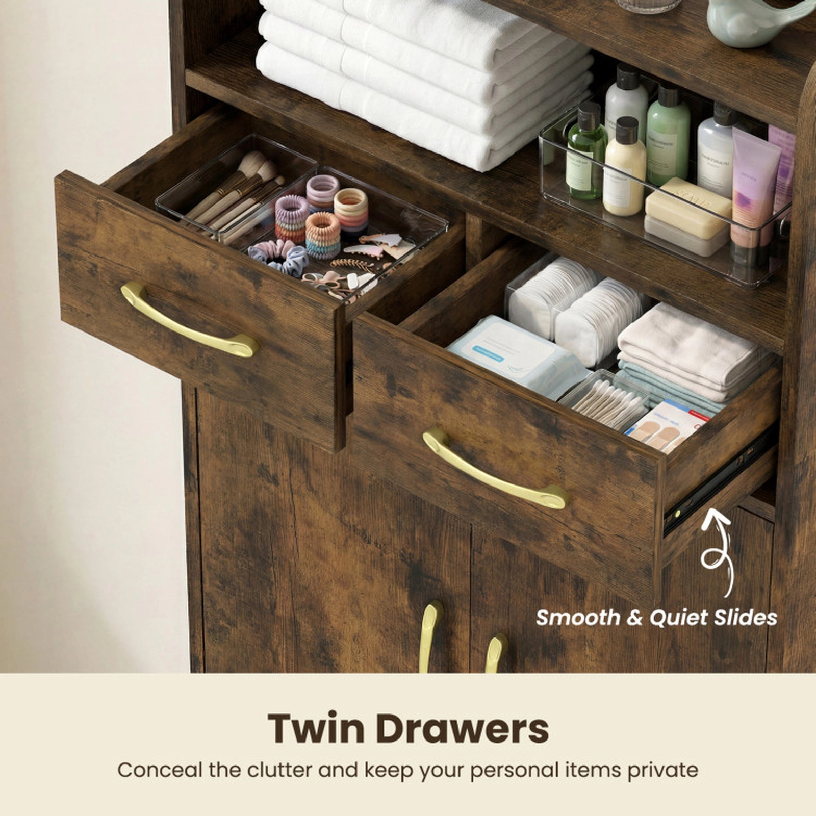 SUGIFT Freestanding Bathroom Storage Floor Cabinet with 2 Drawers and 2 Doors 44-lb Countertop Rustic Brown
