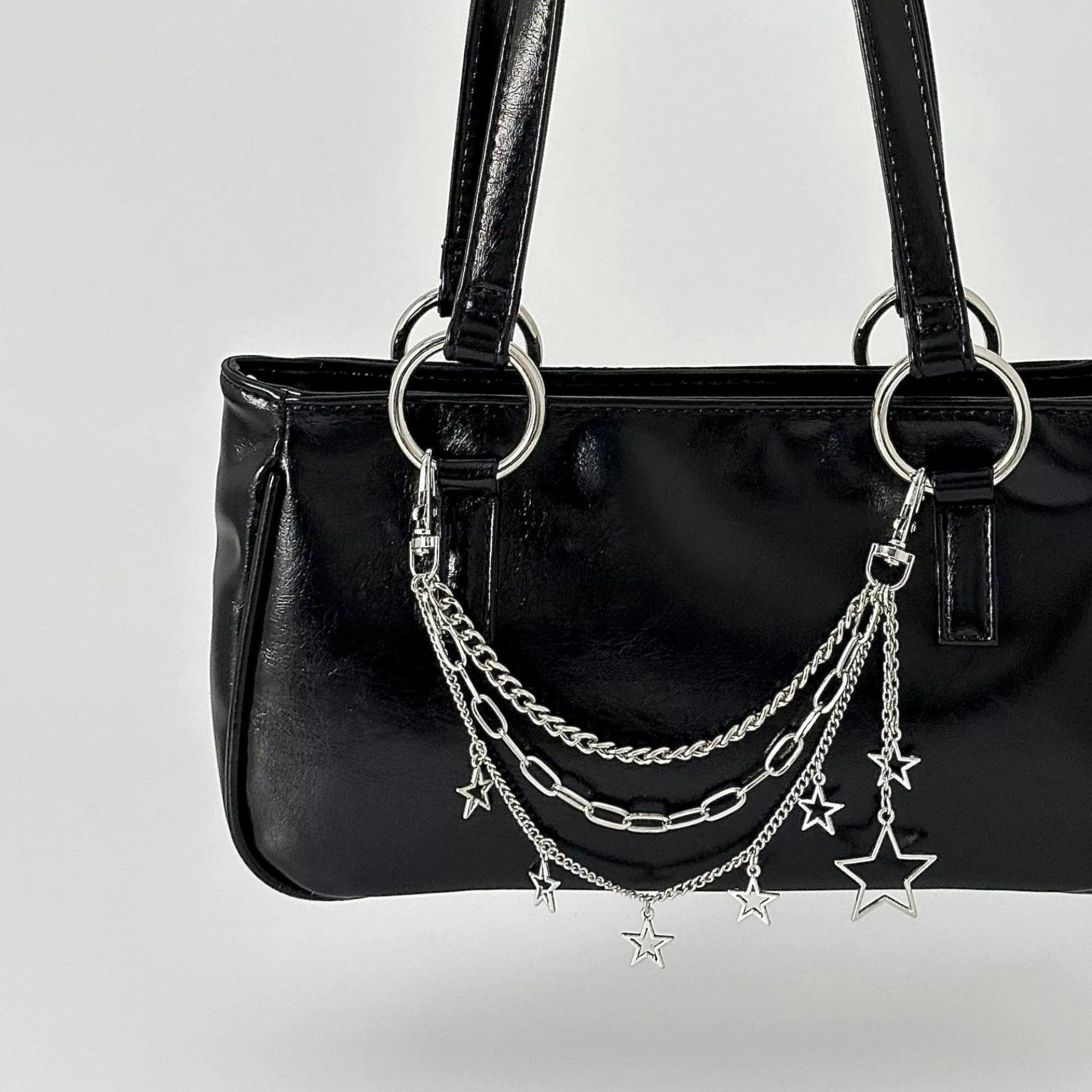 Alilang Women's Star Chain Bag Charm with Layered Silver Tone Chains Clips and Hanging Star Pendants