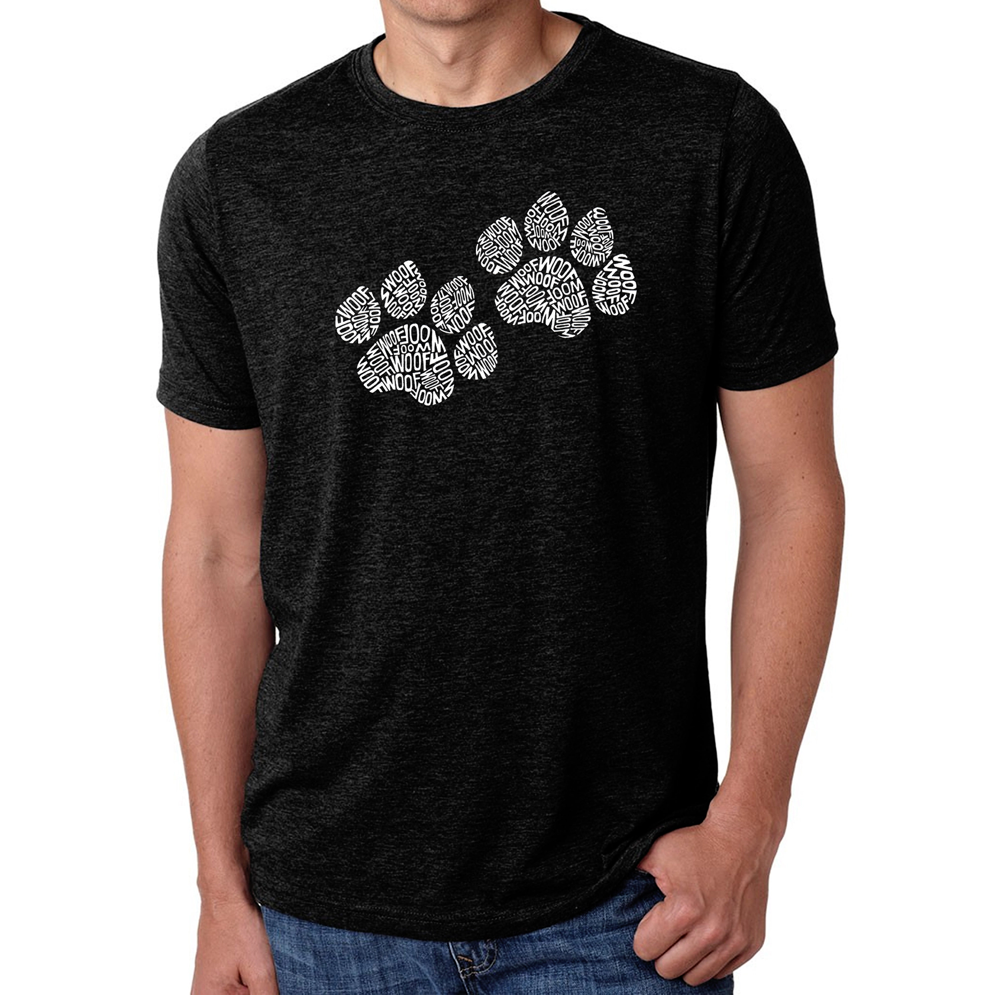 LA Pop Art Men's Cotton/Poly Blend Word T-Shirt - Woof Paw Prints