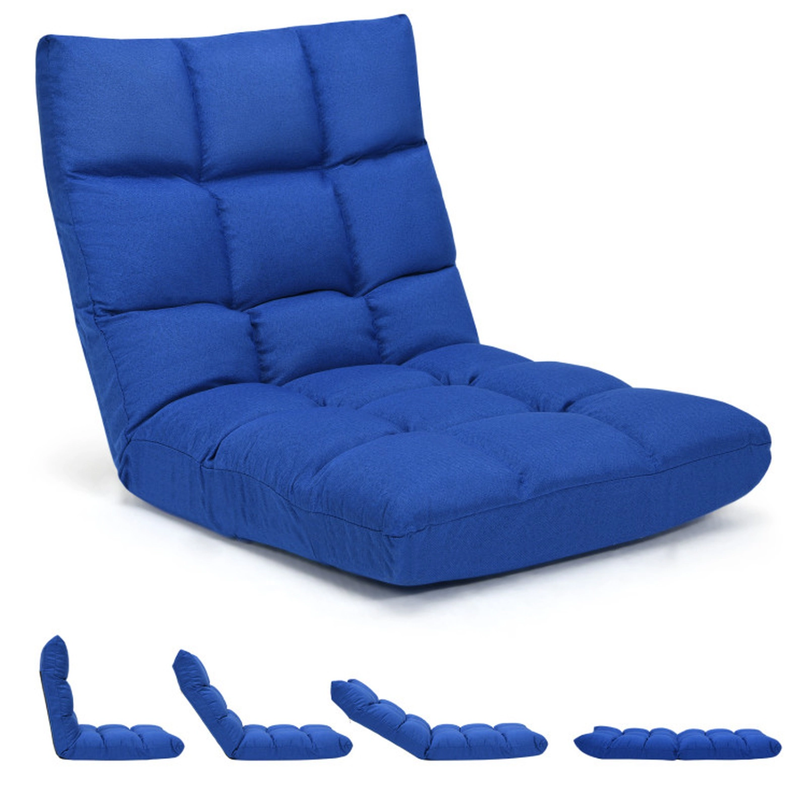 SUGIFT 14-Position Anti-Slip Cotton Linen Folding Floor Gaming Sofa Chair 42-in x 21-in x 4-in 264-lb Capacity Blue