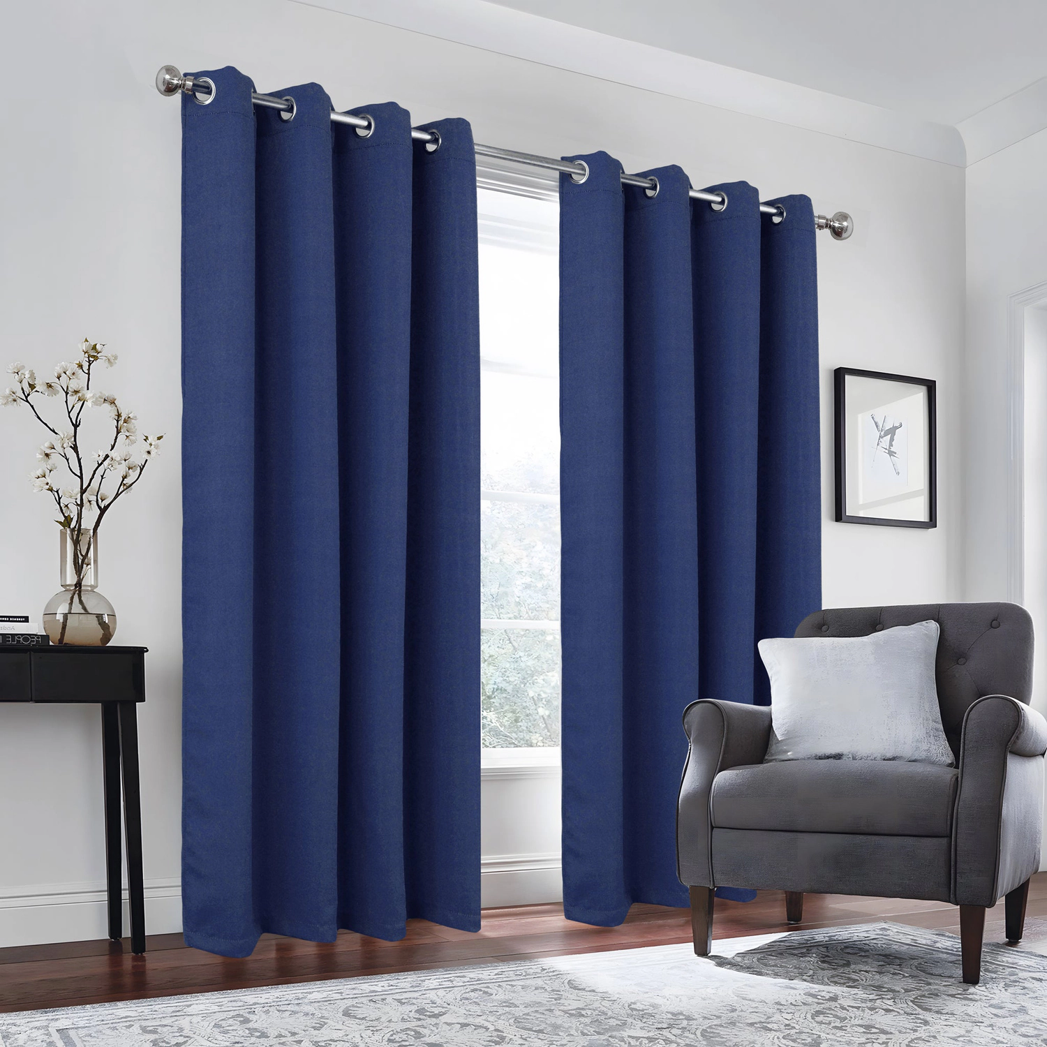 RT Designers Collection 100% Polyester 190 GSM Tilley Revisible Blackout Grommet Curtain Panel 54" x 95" Navy