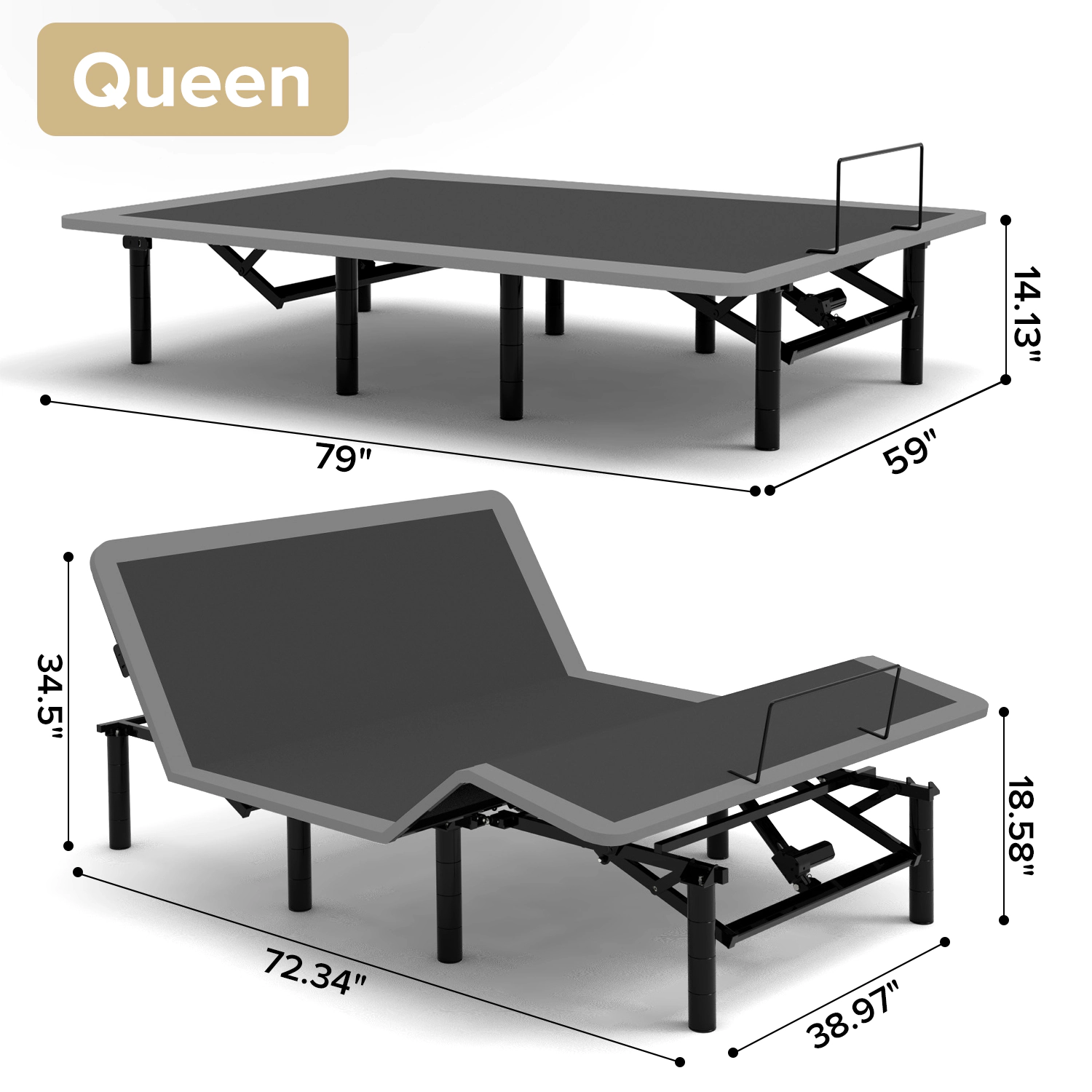 Flynama Adjustable Queen Bed with Massage Incline, Remote, USB Ports, LED Night Light
