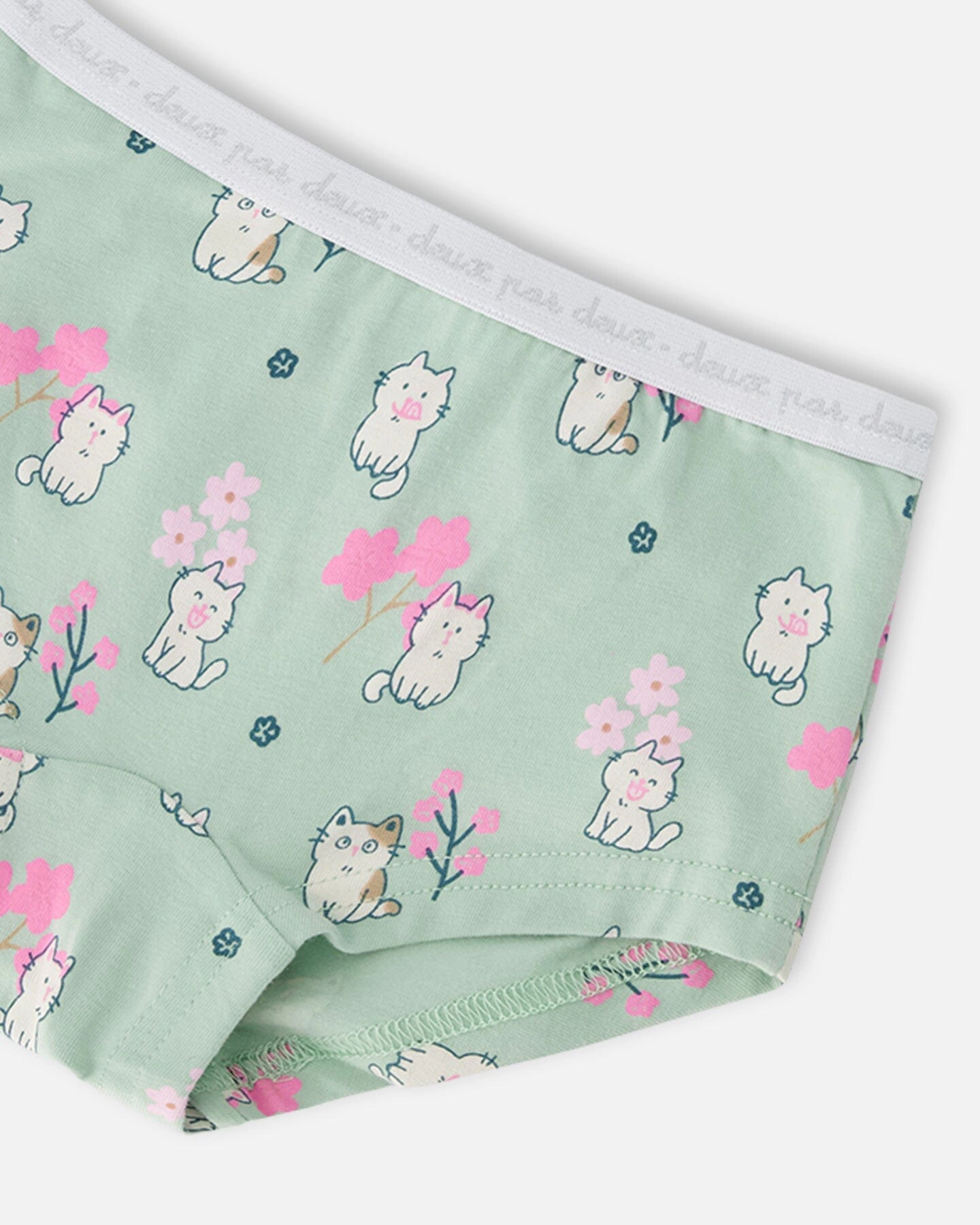 Deux par Girls Organic Cotton Boyshort Panty Kitten Print
