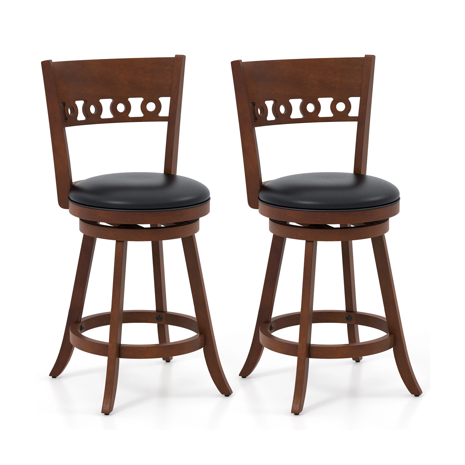 SUGIFT Set of 2 Swivel Rubber Wood Bar Stools 265-Lb Capacity 24.5-in Seat Height Brown & Black