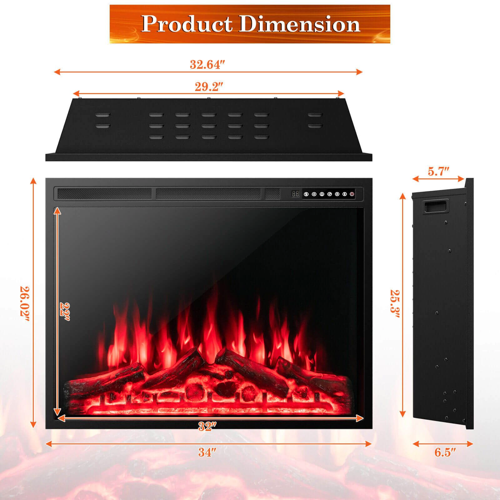 SlickBlue Electric Fireplace Heater for Living Room, 34/37 Inch Recessed or Freestanding Design