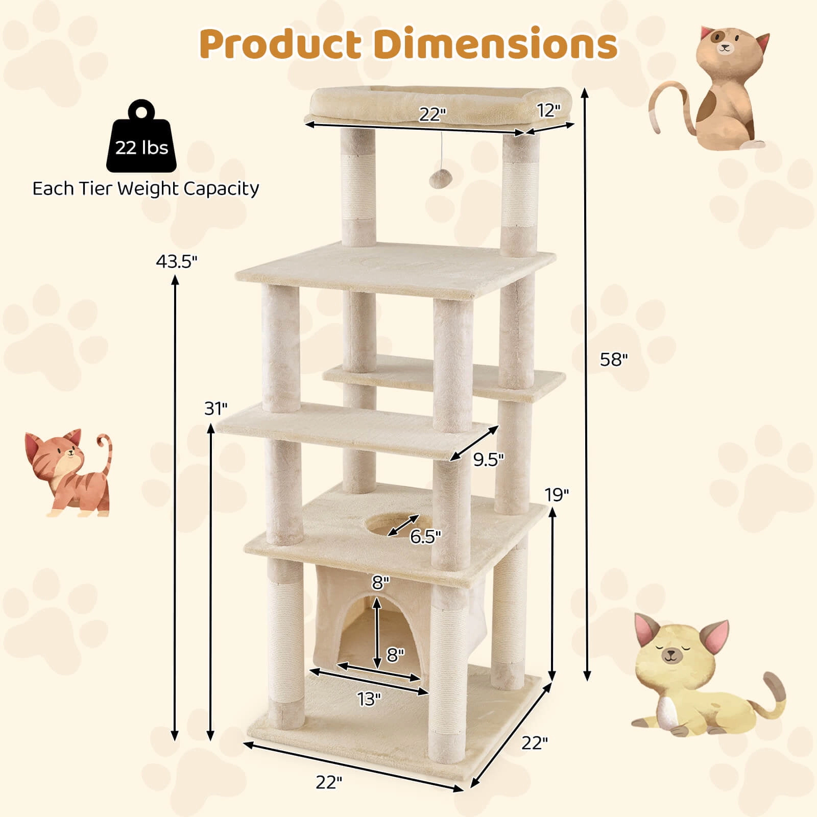 SlickBlue 58" Cat Tower with Swaying Condo, Perch & Scratching Posts