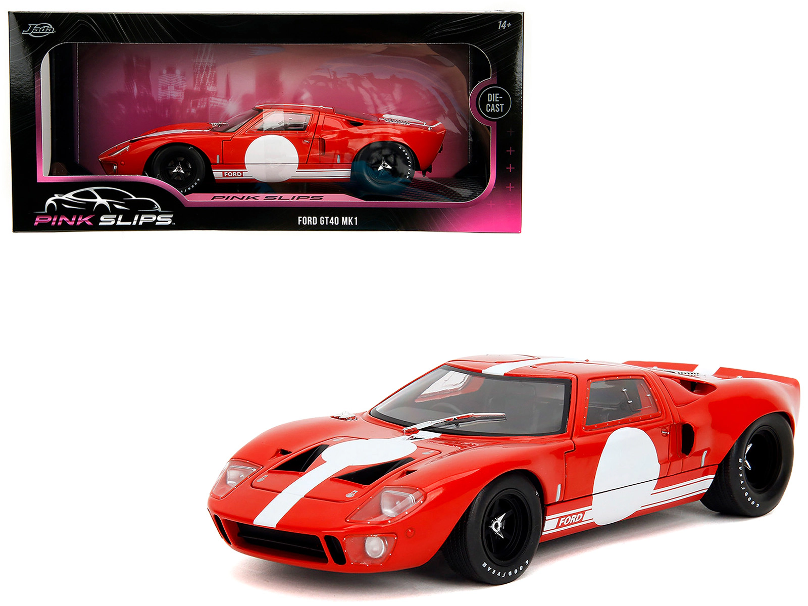 Jada Ford GT40 MK1 Red with White Stripes and Graphics "Pink Slips" Series 1/18 Diecast Model Car by Jada