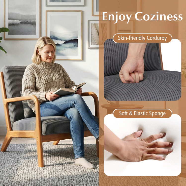 Hivvago Accent Chair Corduroy Upholstered Lounge With Lumbar Pillow