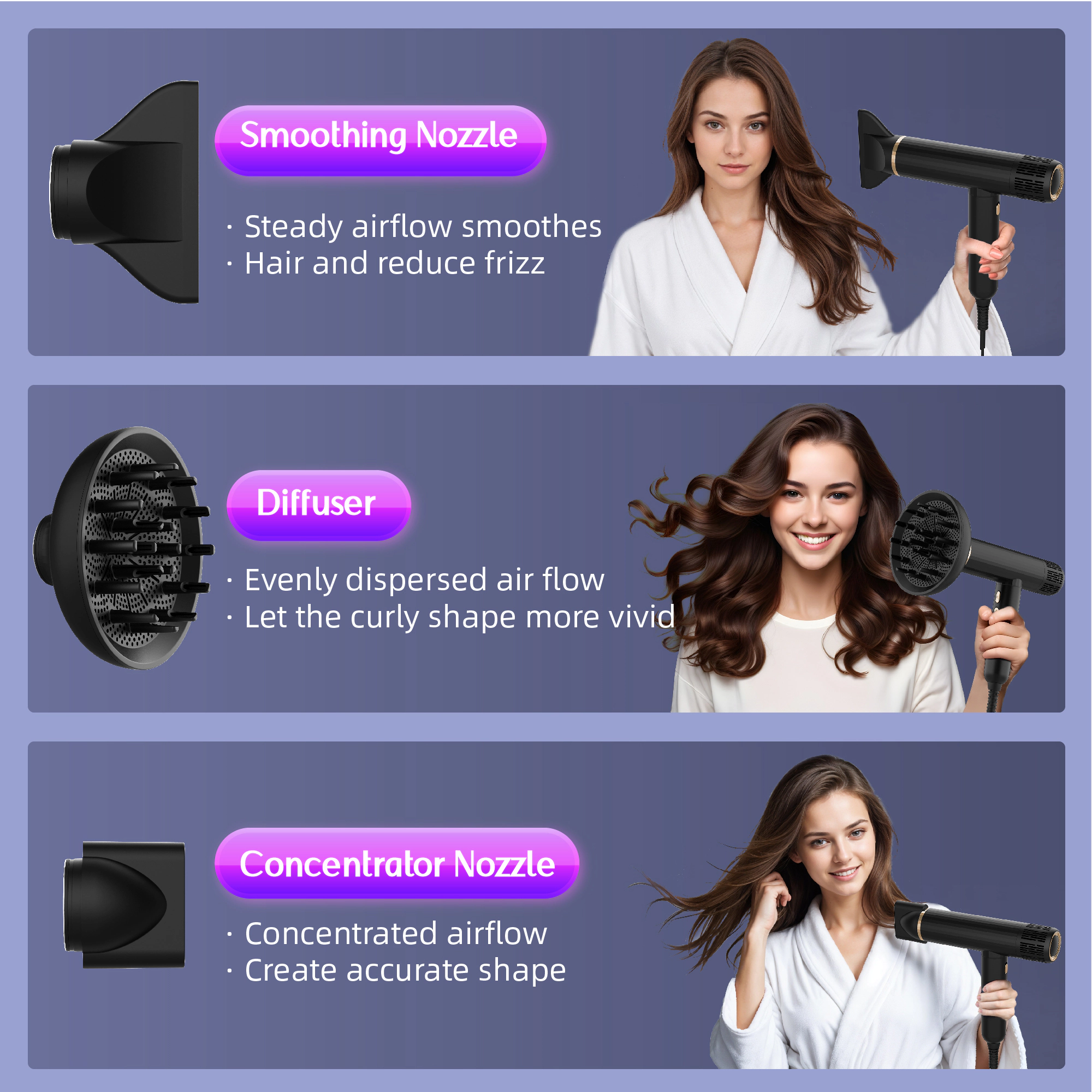 NICEBAY 1600W High-Speed Ionic Hair Dryer, Brushless Motor 110,000 RPM, Low Noise, Lightweight for Travel & Home