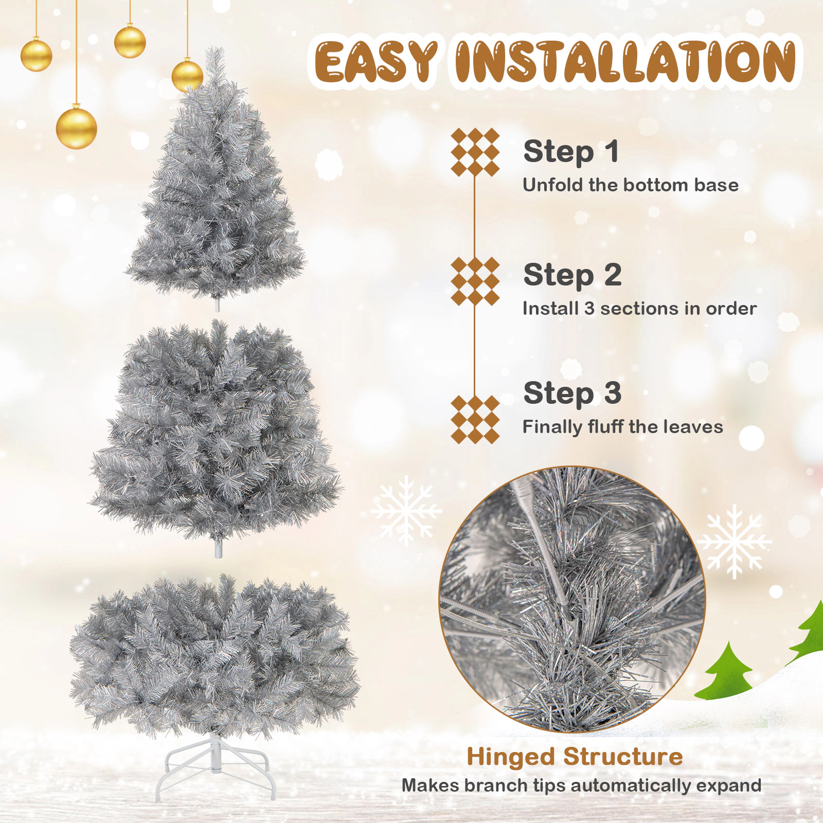 SlickBlue Silver Pre-Lit Christmas Tree with Warm White LED Lights