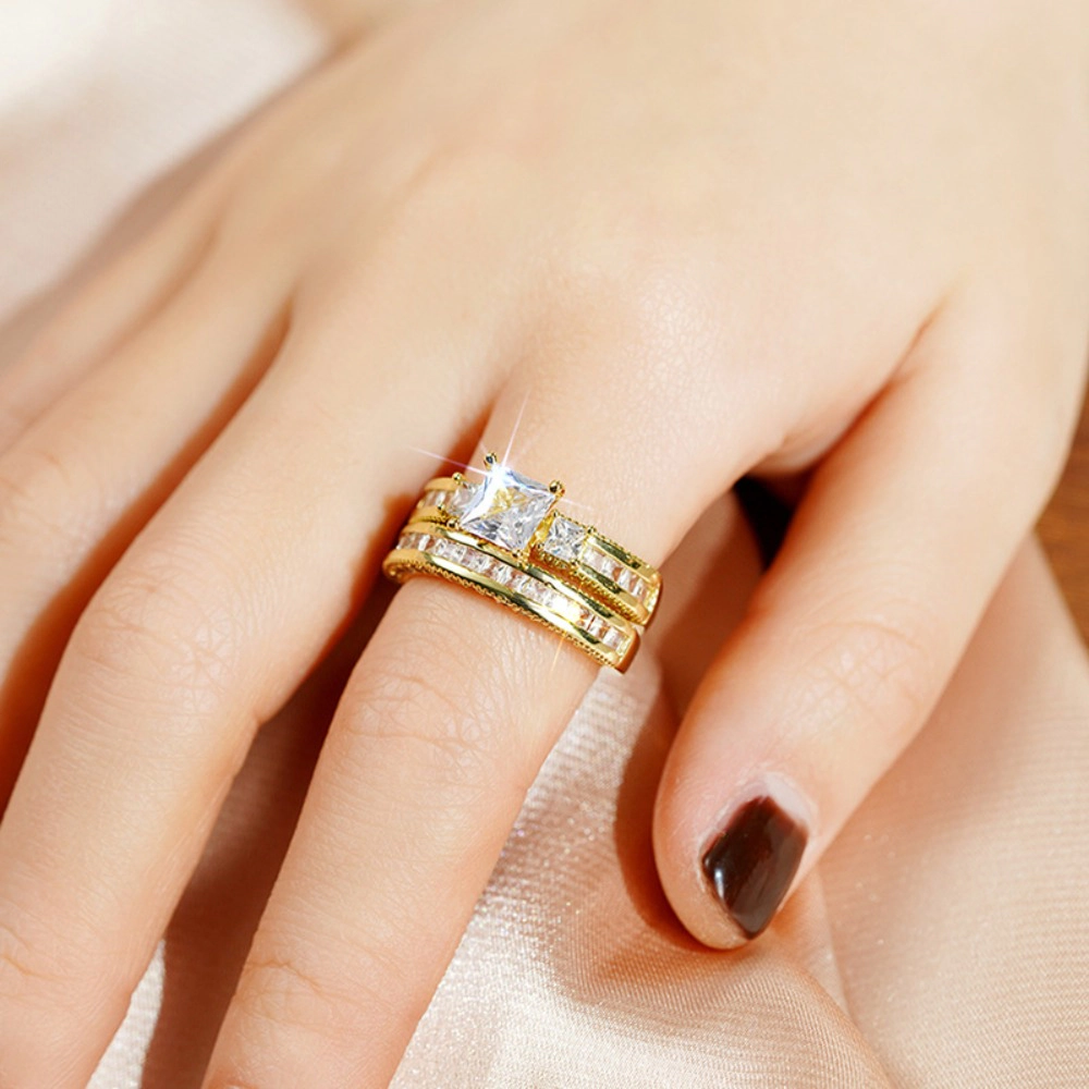 Princess Cut Cubic Zirconia 2‑Piece Bridal Ring Set Stackable Engagement Wedding Bands for Women