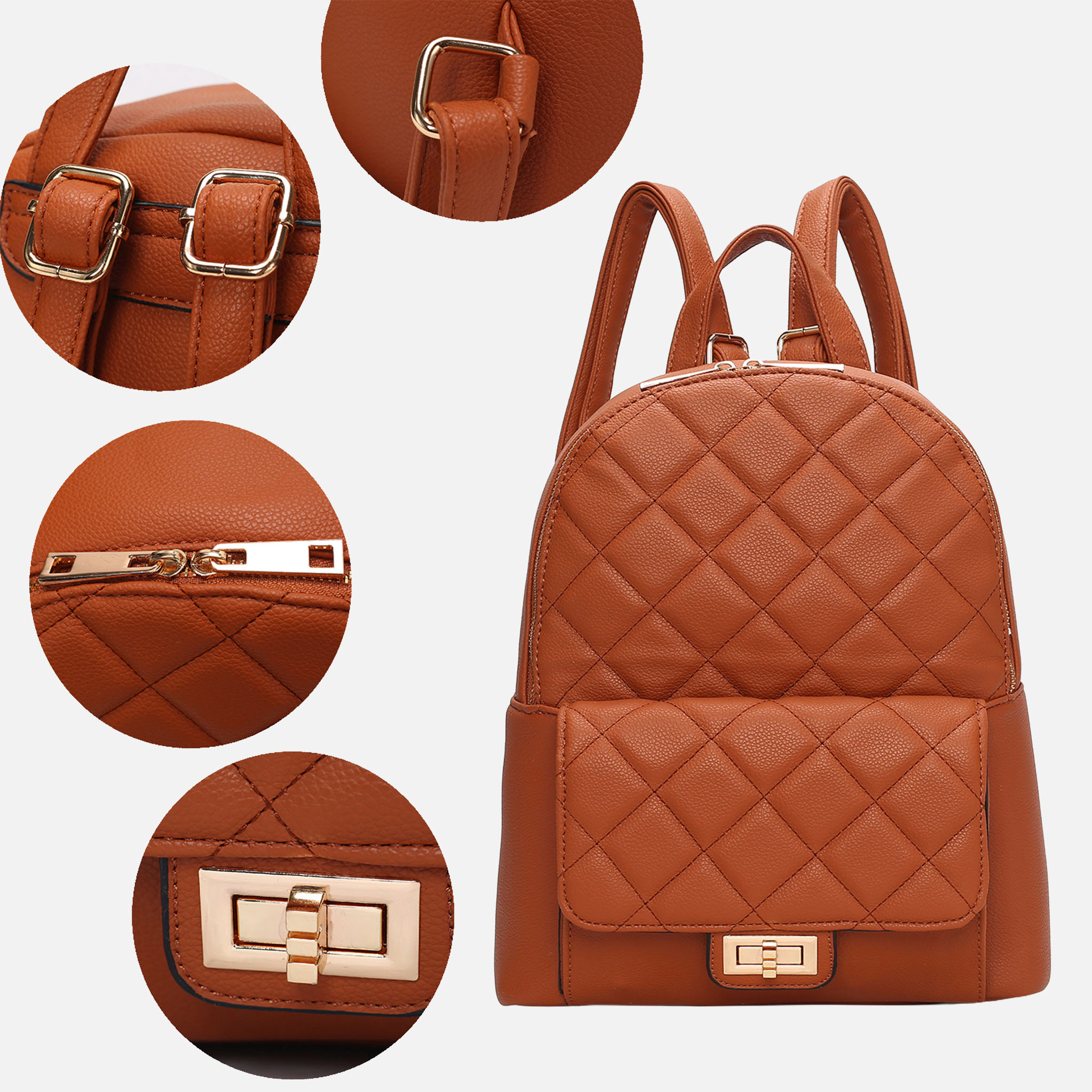 Mia K Collection Dimitria Quilted Vegan Leather Backpack Purse