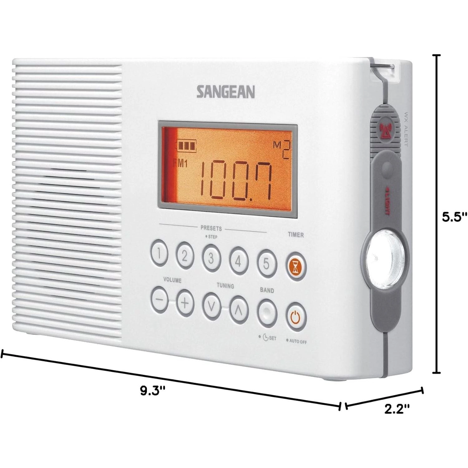 SANGEAN H201 Shower Radio AM/FM Waterproof Weather Alert - White