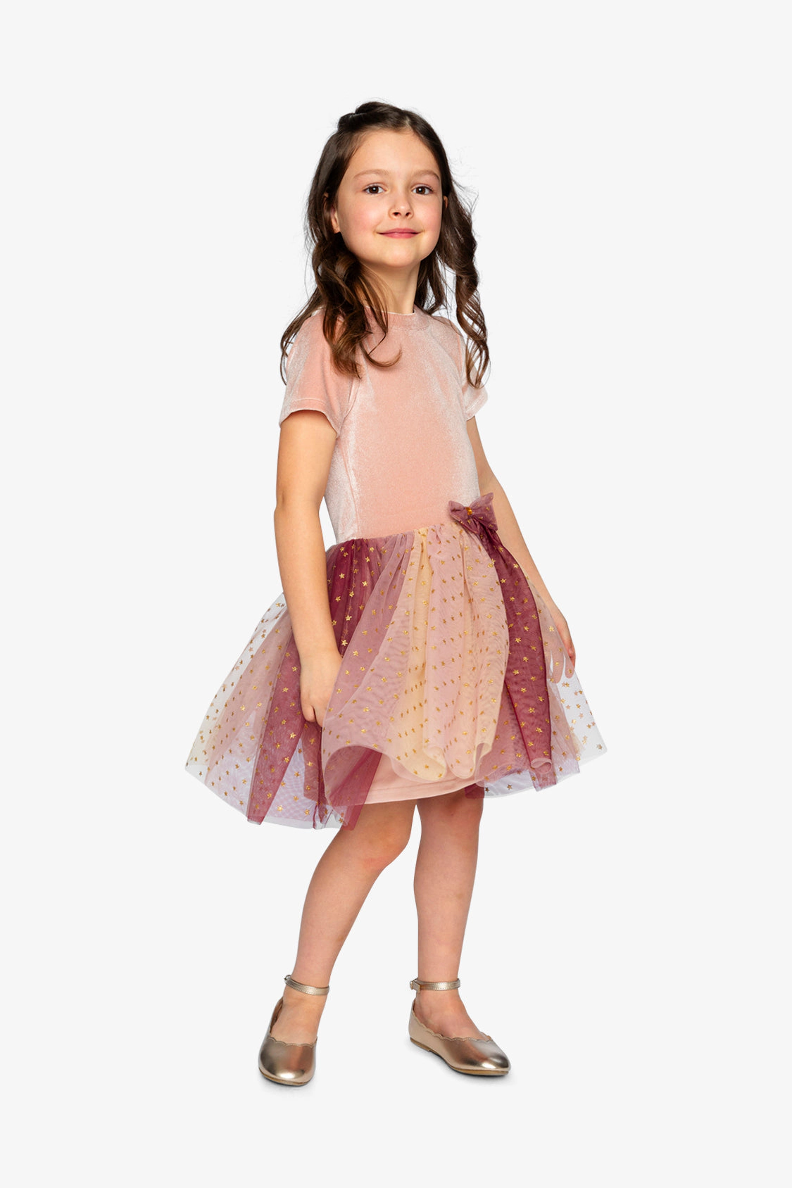Deux par Girls Bi-Material Dress with Gradient Print Skirt