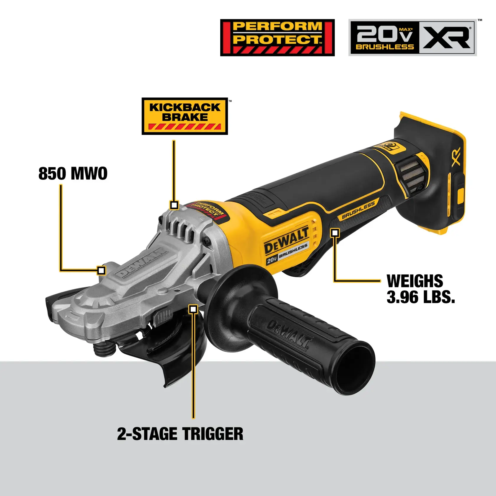 DEWALT 20V MAX XR Angle Grinder with Brake, 5-inch, Flathead Paddle Switch, Tool Only (DCG413FB)