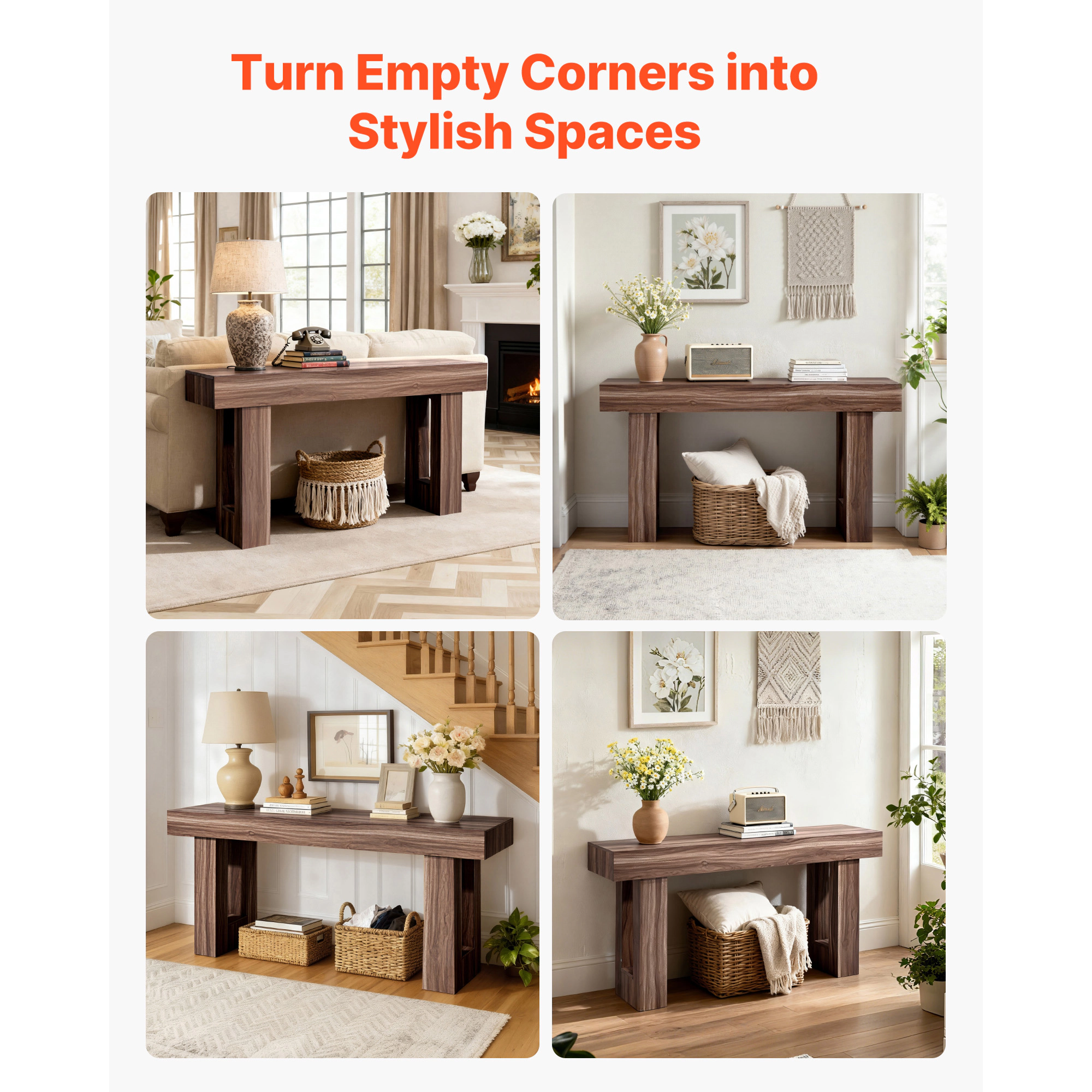 HONGGE Farmhouse Console Table Behind Couch, Wooden Rectangle Narrow Sofa Desk for Hallway Bedroom Living Room Foyer
