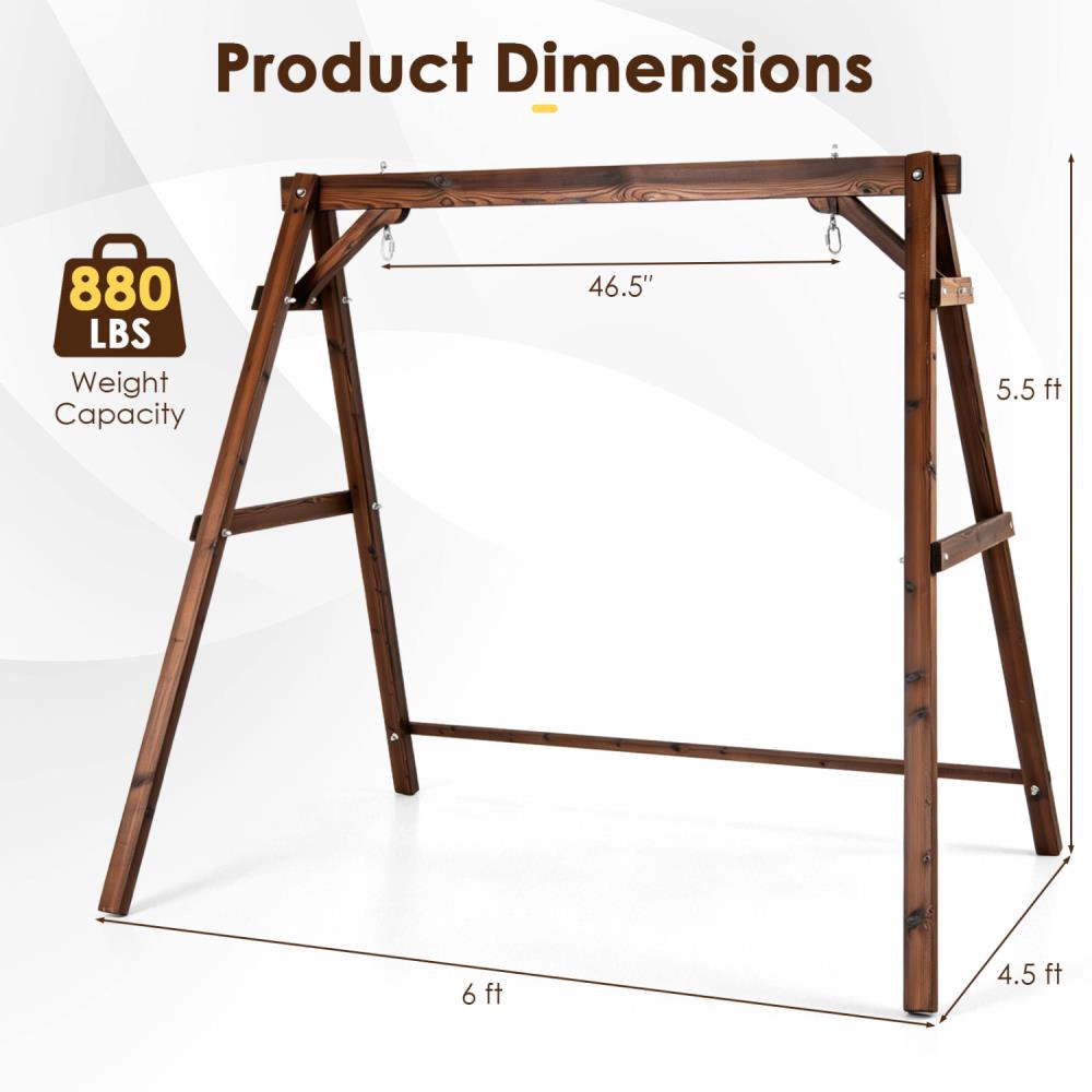 Hivvago Heavy-Duty Carbonized Fir Wood Swing Frame with Reinforced Bars and 2 Hanging Rings