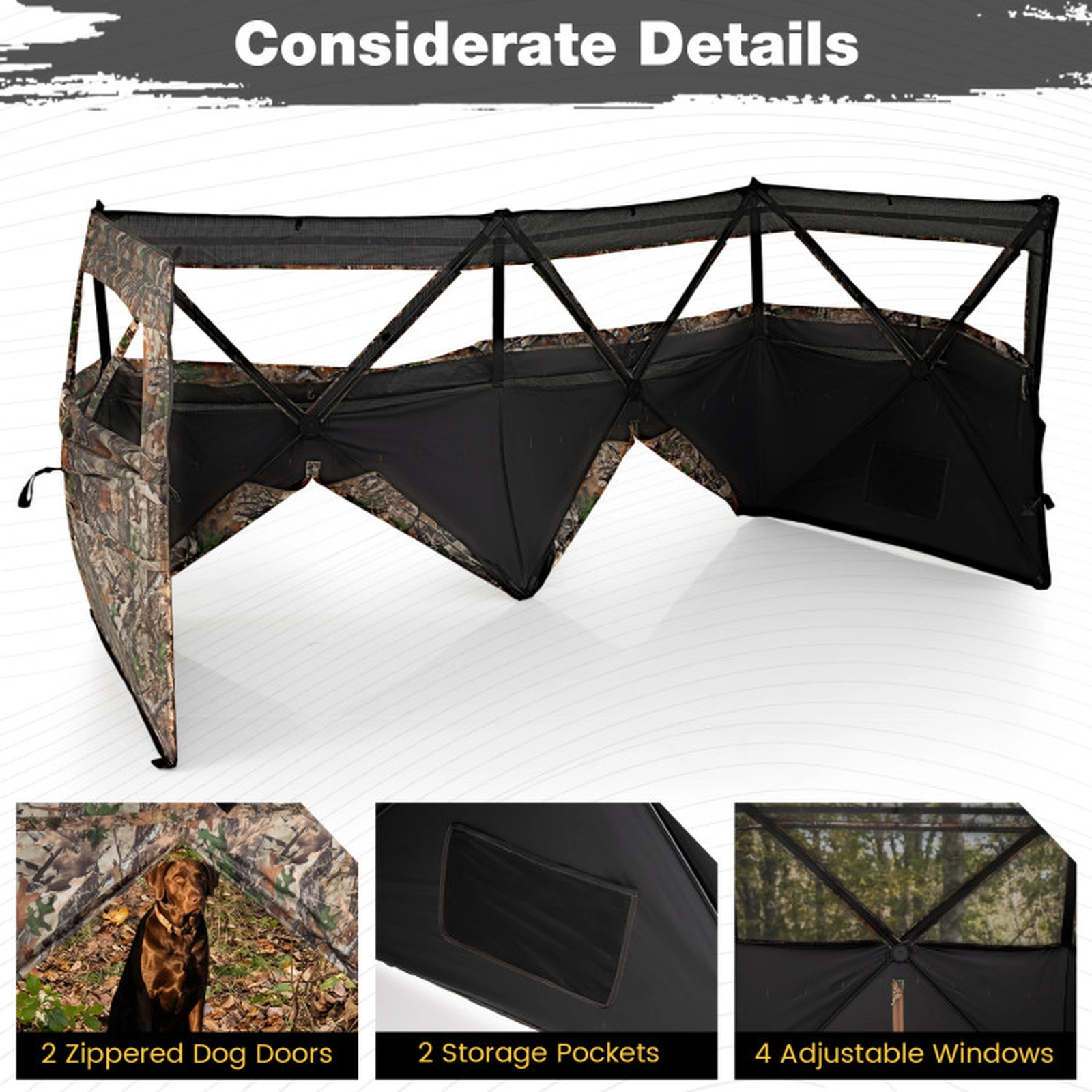 SUGIFT Brown Camouflage One-Way Pop Up Hunting Blind Tent with Dog Door for 1-3 Hunters 95-in W 47-in D 47-in H