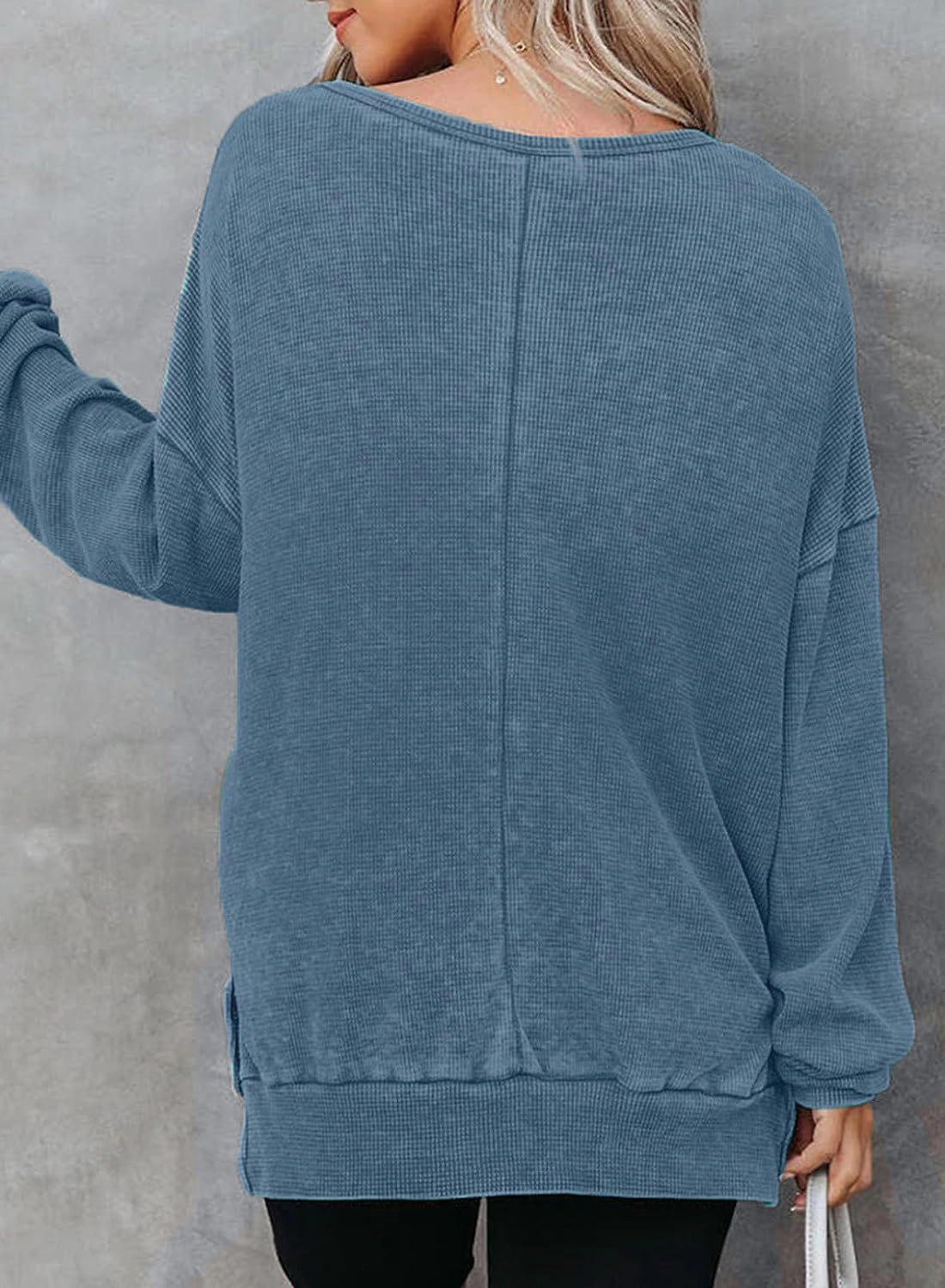 KOJOOIN Oversized Hoodies for Women Crewneck Waffle Knit Long Sleeve Pullover Fall Tops