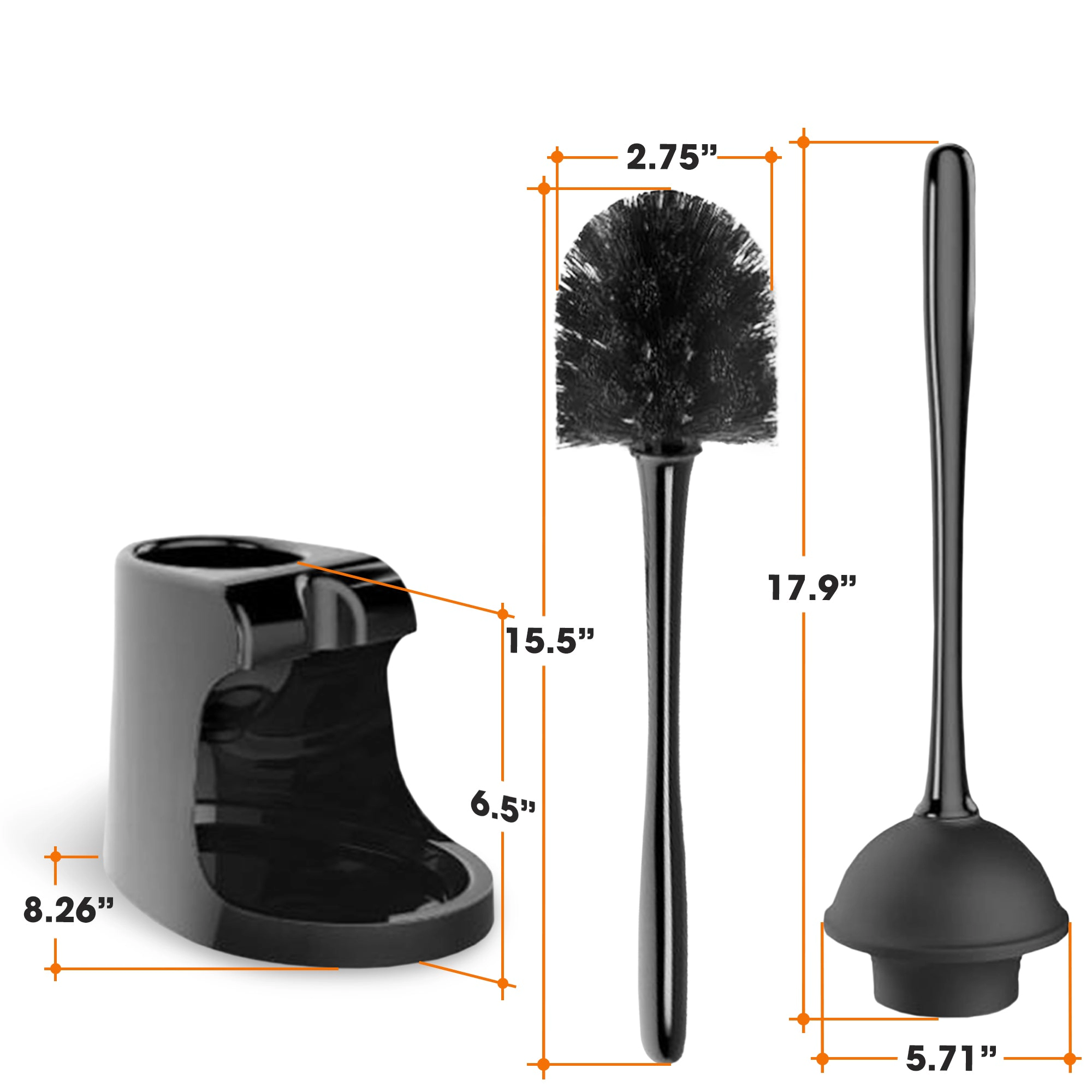 Cheer Collection Dual Action Toilet Plunger and Bowl Brush Set with Compact
