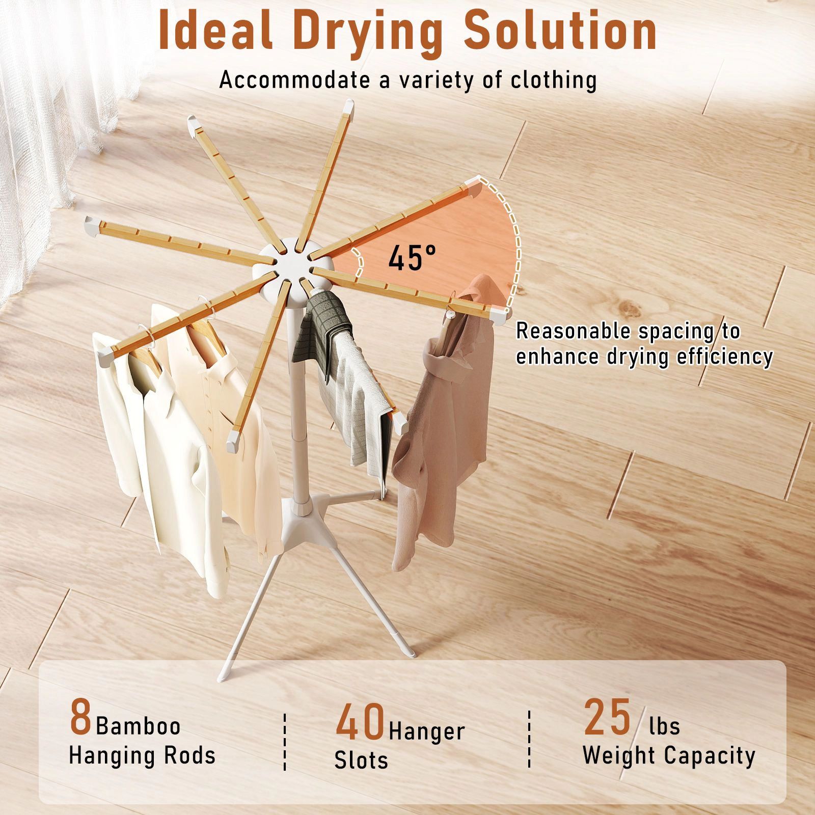 SlickBlue Portable Laundry Drying Stand with 40 Hanger Slots and Space-Saving Design