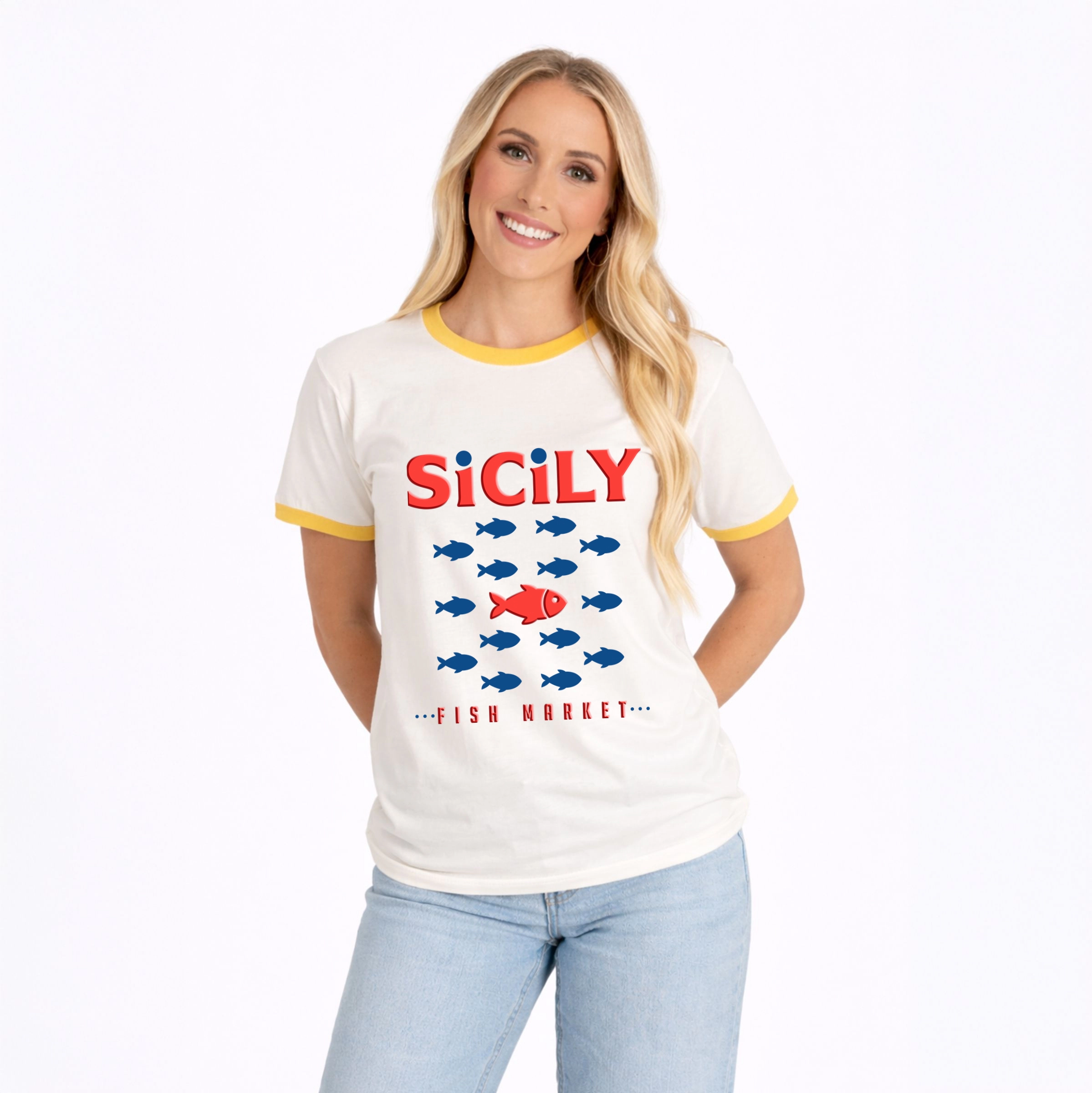 Simply Sage Market - Sicily Fish Puff Print Women's Ringer Graphic T-Shirt