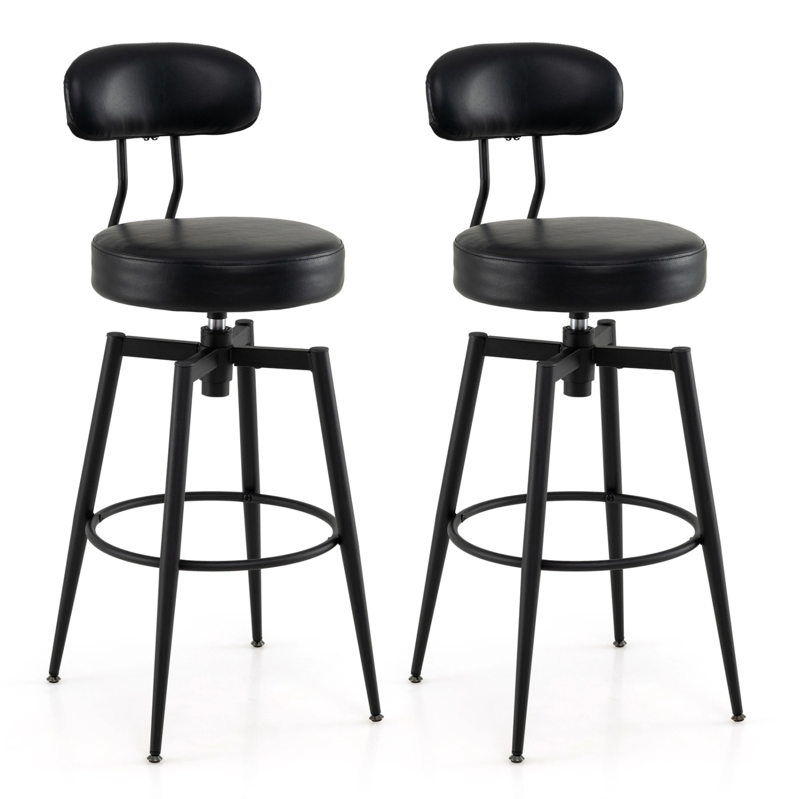 SUGIFT Set of 2 Black 30-Inch Swivel Bar Stools, Waterproof Faux Leather, Curved Back