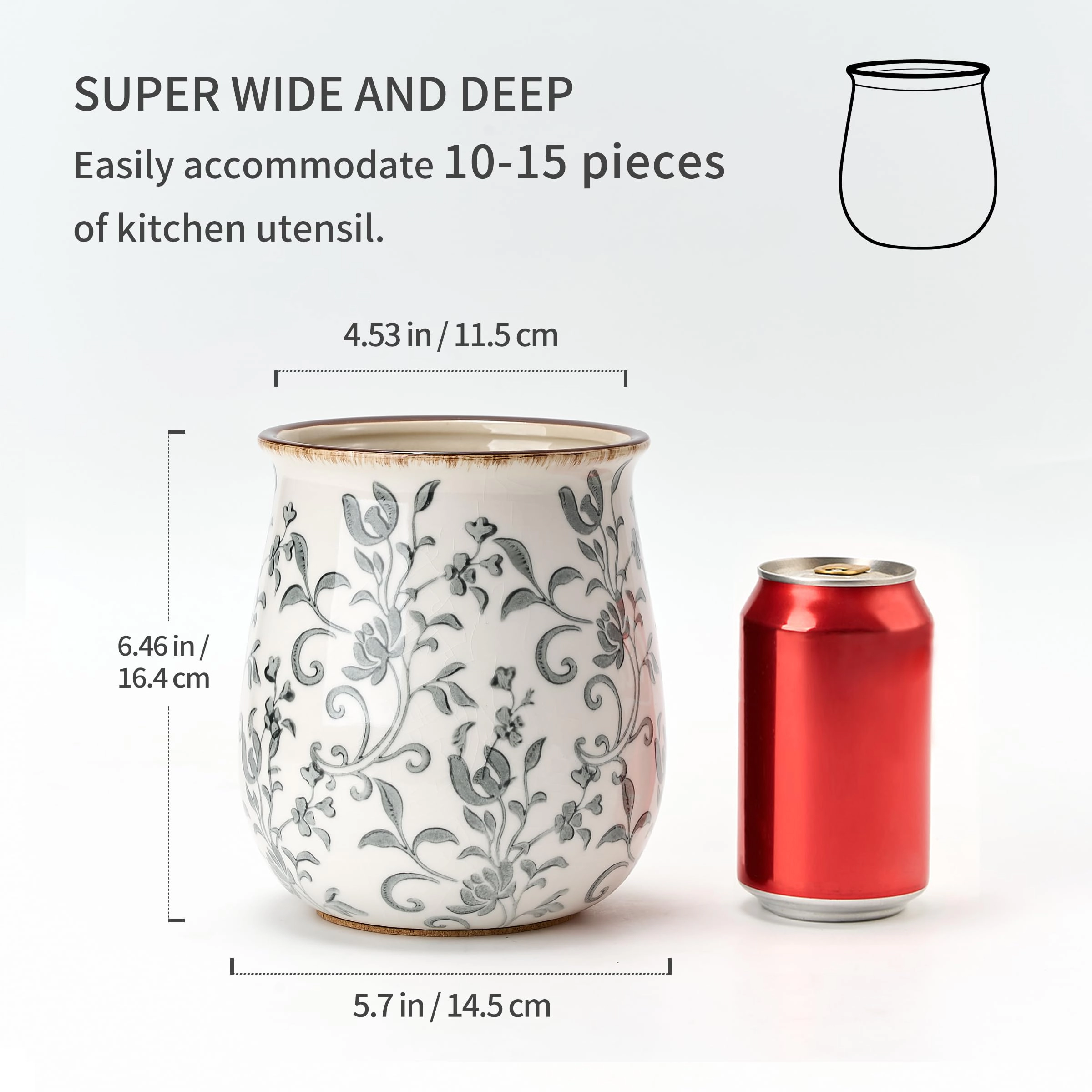 WZK Modern Farmhouse Ceramic Floral Kitchen Utensil Holder