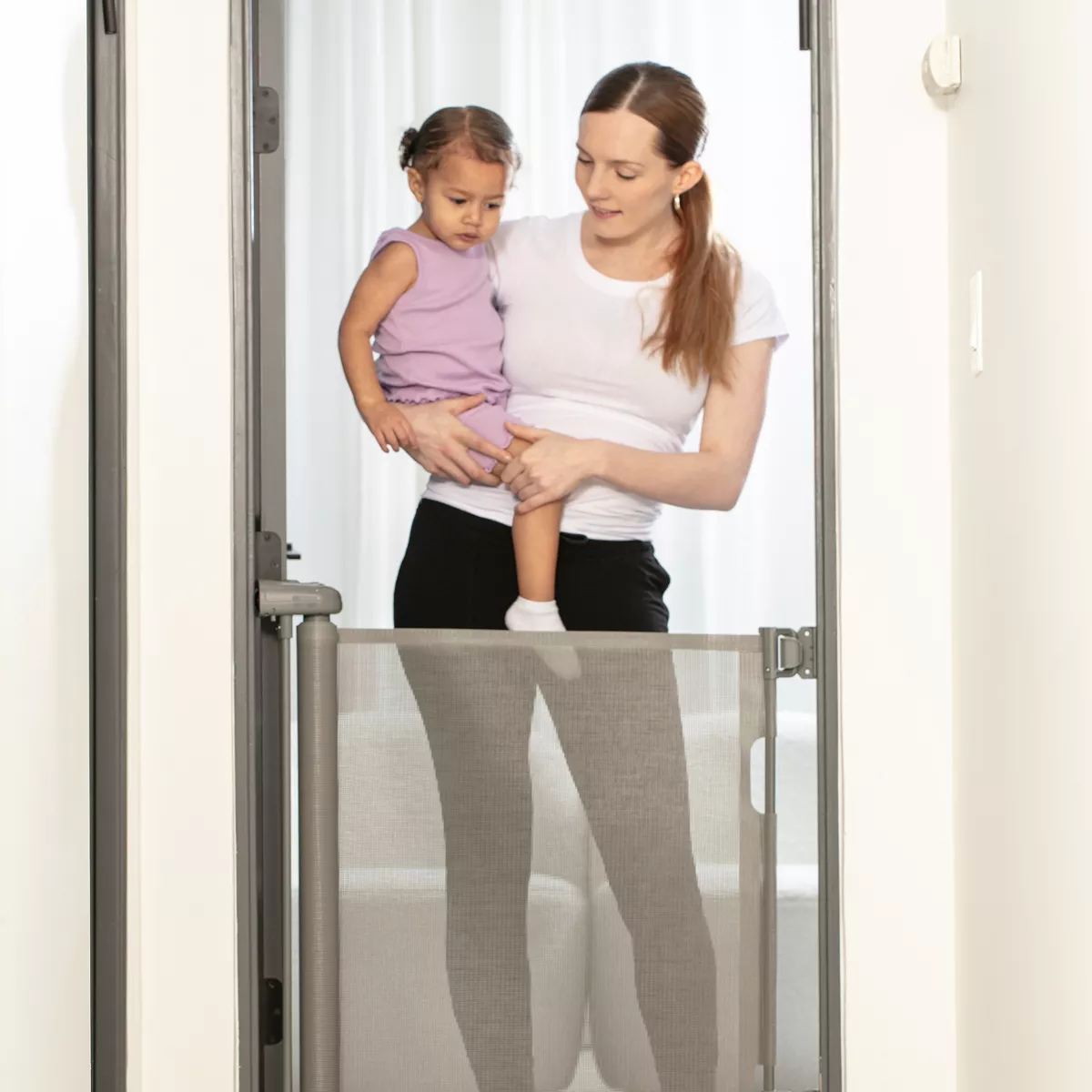 Sperric Retractable Baby Gate Gray for Stair and Doorway, 33" Tall Extends up to 55" Easy Install Hardware Mounting Kit