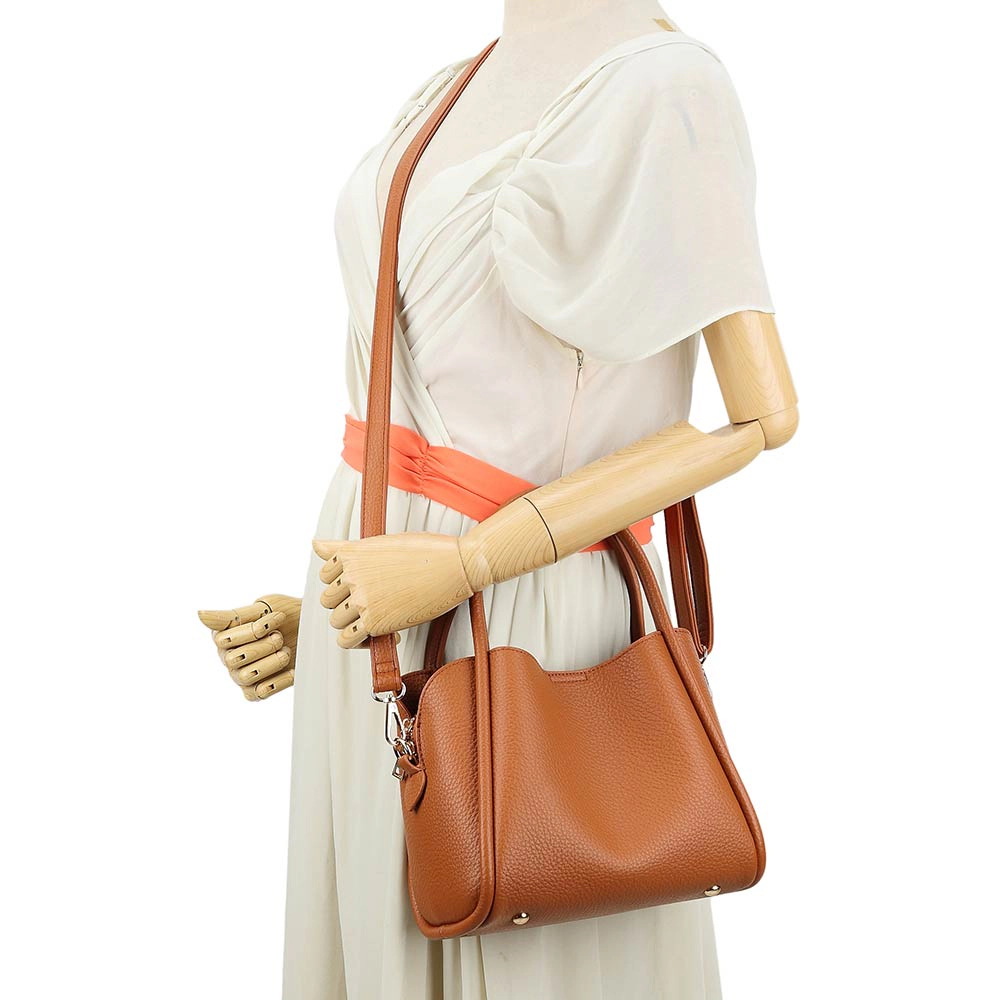 FASHNZFAB Faux Leather Structured Top Handle Crossbody Handbag