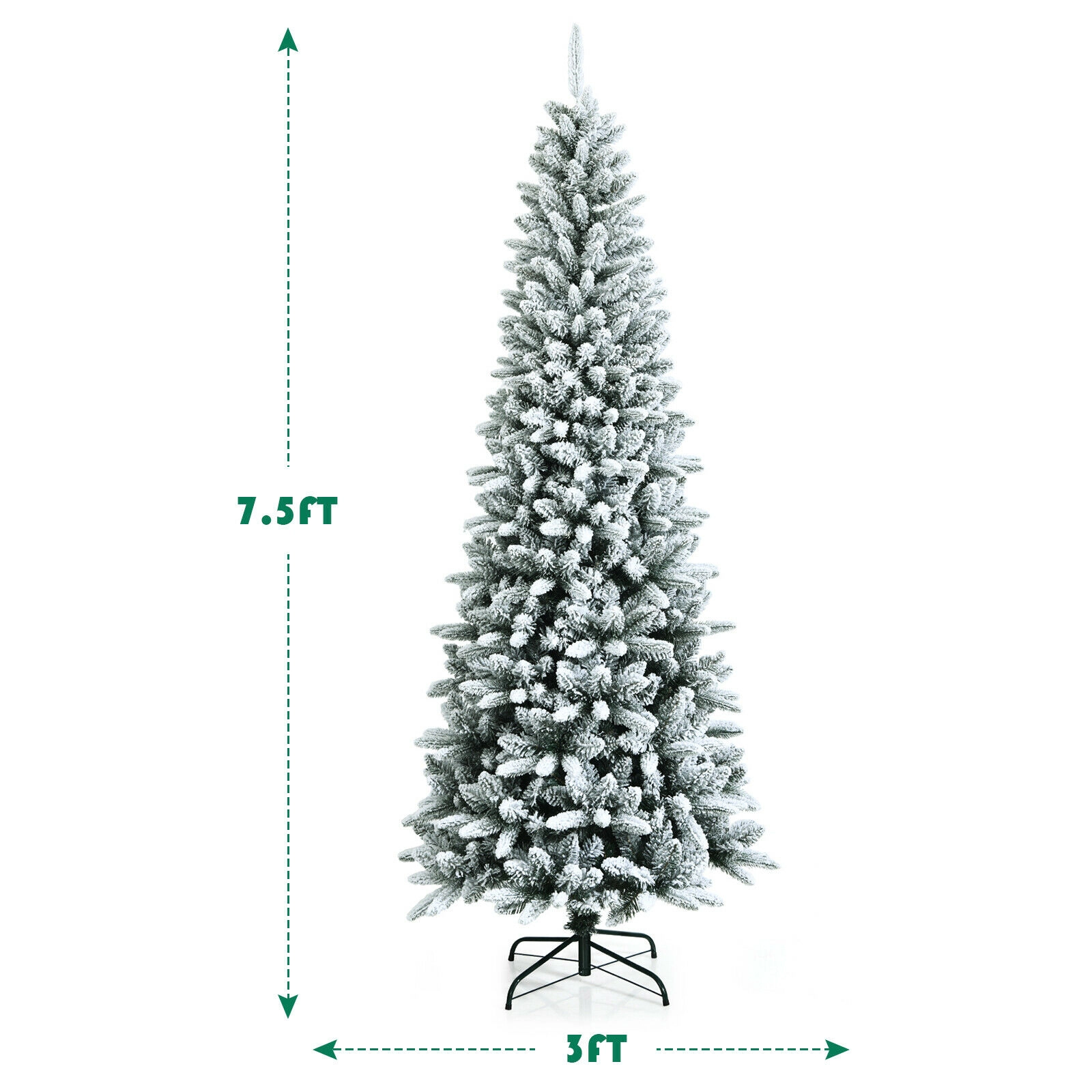 SUGIFT Snow-Flocked Hinged Artificial Christmas Pencil Tree 7.5-ft Tall White