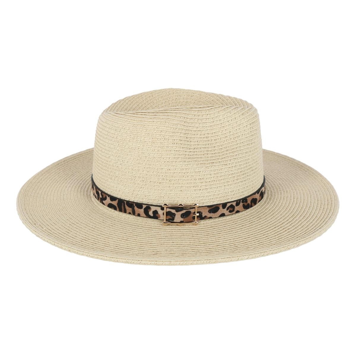 Karen Keith Women's Braided Toyo Fedora Sun Hat with Leopard Band