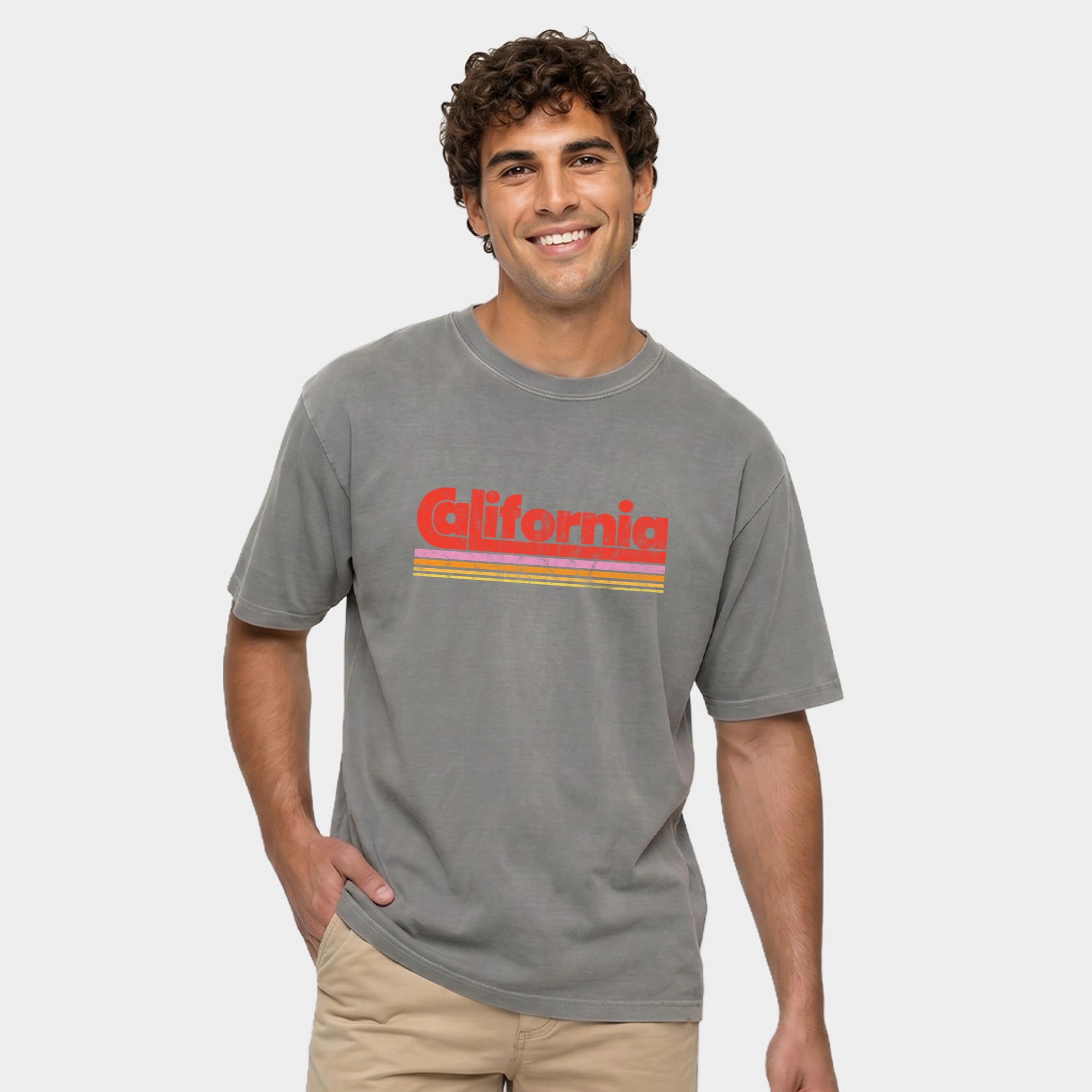Simply Sage Market - Men's Garment Dyed Graphic T-Shirt California Retro Stripes