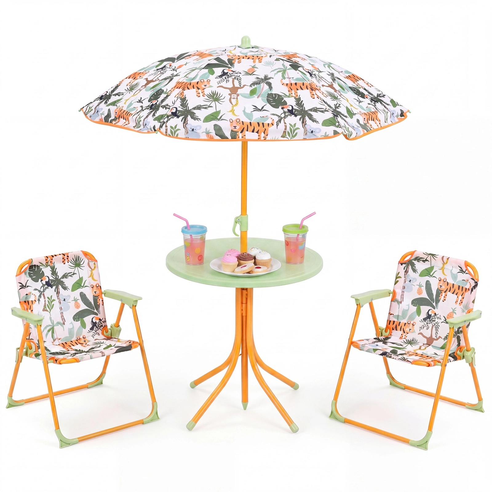 SUGIFT Kids Table & Folding Chairs Set Height-Adjustable Umbrella 165-lb Chair Capacity 66-lb Table Capacity Ages 3-6