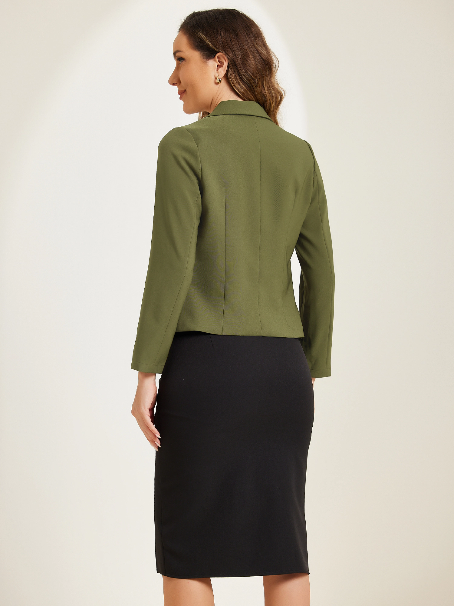 INSPIRE CHIC Women's Open Front Office Long Sleeve Lightweight Cropped Suit