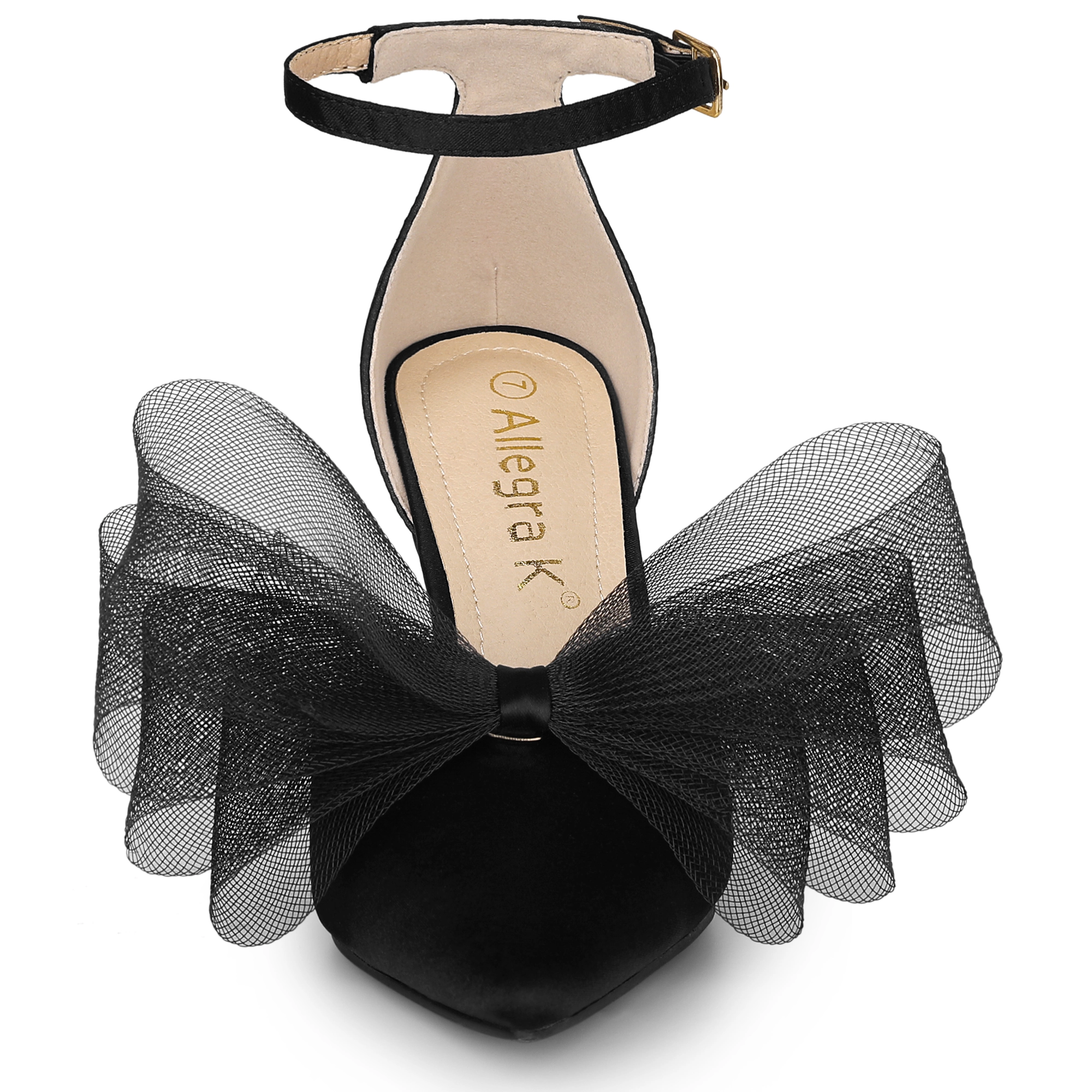 BLISSFUL STEP Women Pointed Toe Stiletto High Heels Bow Tie Ankle Strap Pumps