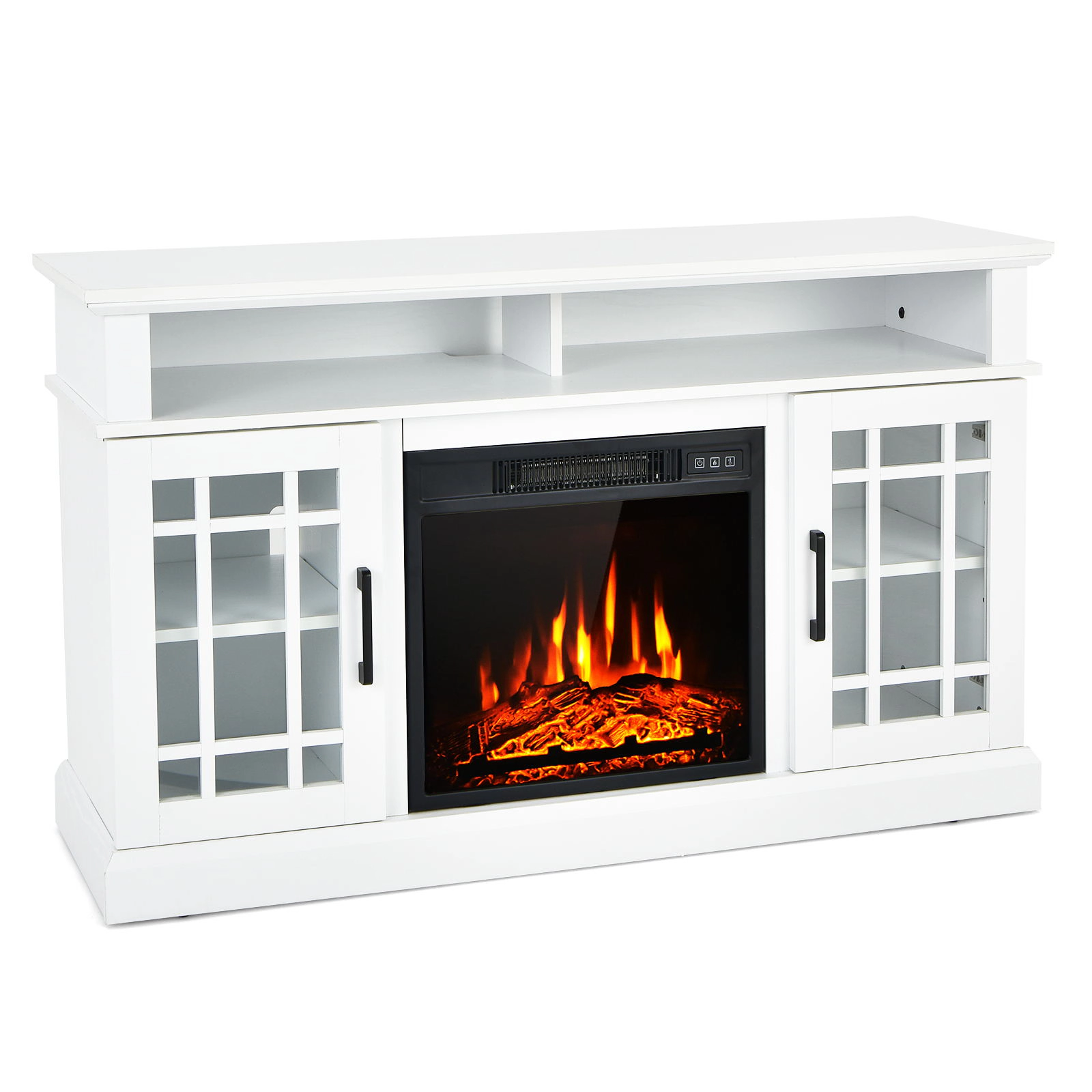 SUGIFT 48-In White Electric Fireplace TV Stand for TVs Up to 50 In, Adjustable Shelves
