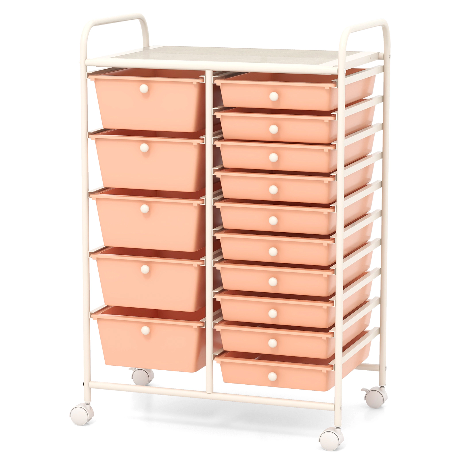 SUGIFT Peach 34-in 15-Drawer Rolling Utility Cart Kitchen Pantry and Laundry Organizer with Locking Casters