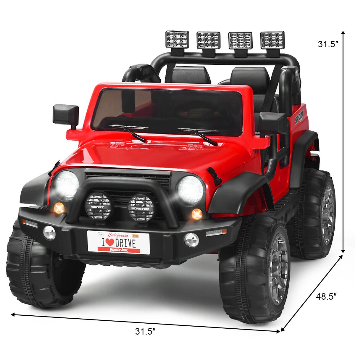 SUGIFT Red Remote Control Storage Box and Safety Belts 12V 2-Seater Kids Ride On Truck