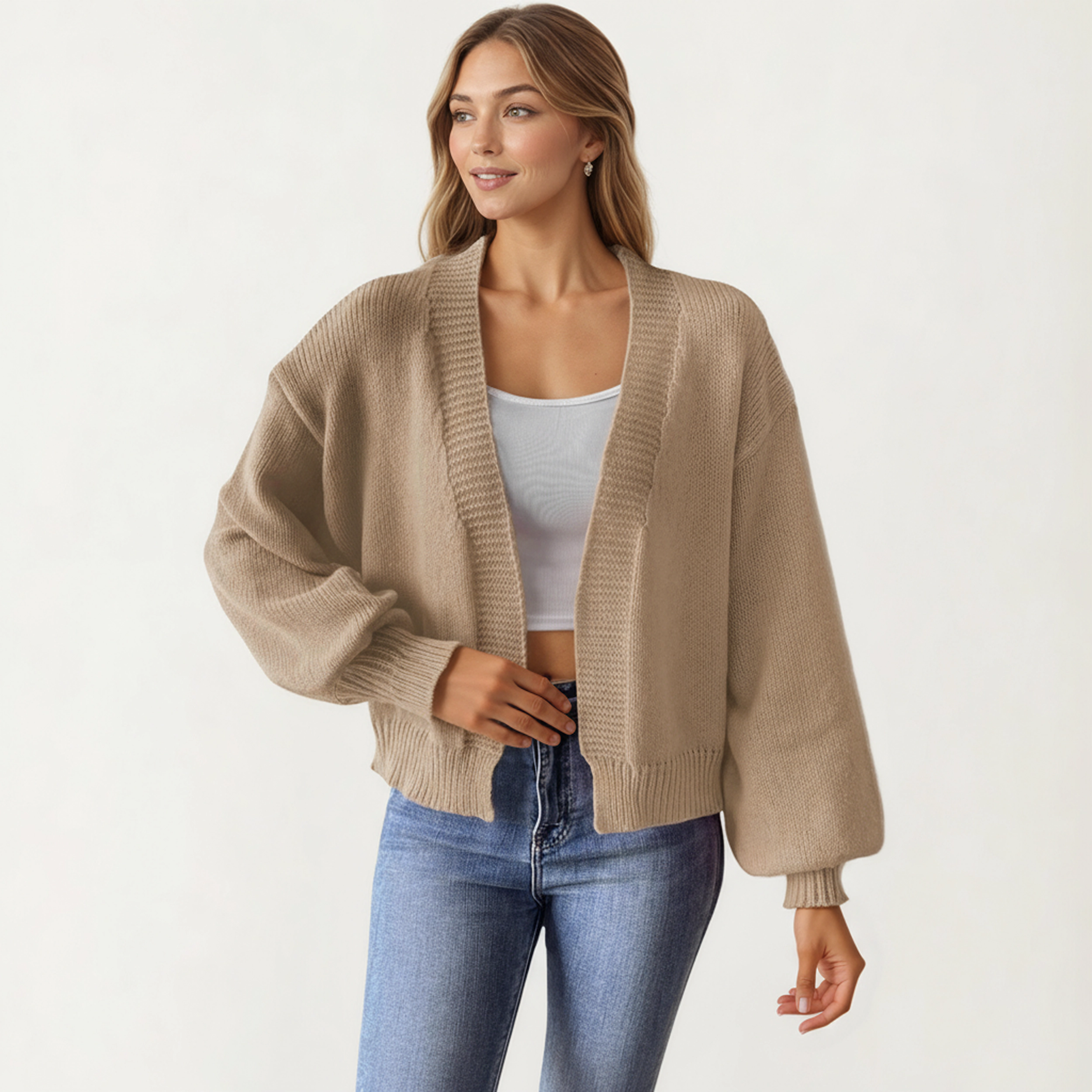 Anna-Kaci Women's Open Front Knit Cardigan with Relaxed Fit and Ribbed Hem