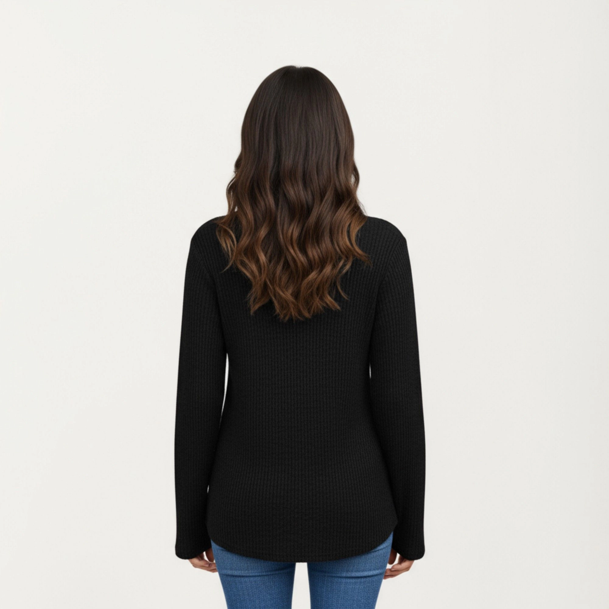 Anna-Kaci Women's Button Front Curved Hem Long Sleeve Ribbed Knit Top