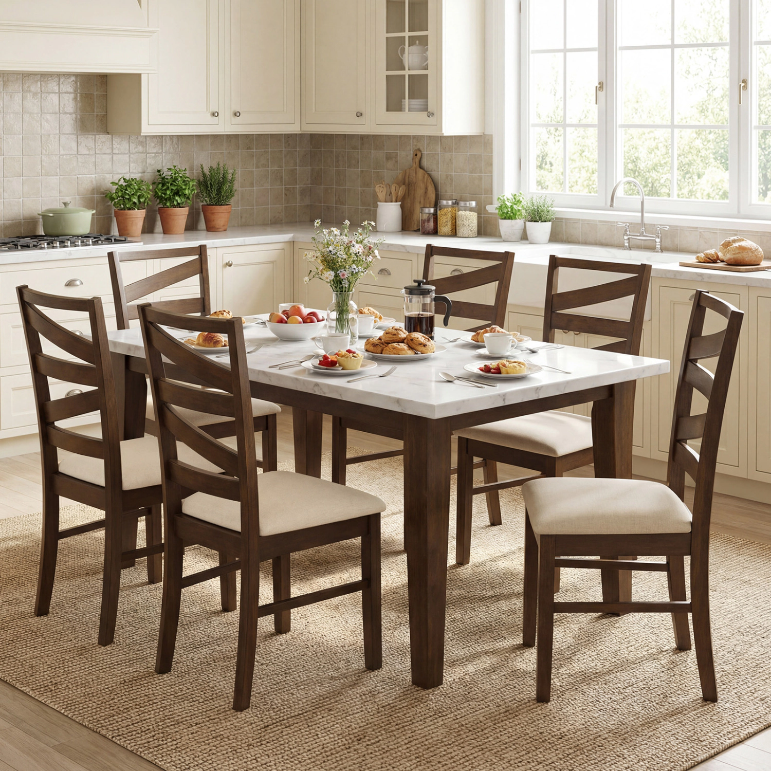 LJG Dining Chairs Set of 4 with Backrests and Rubber Wood Frames